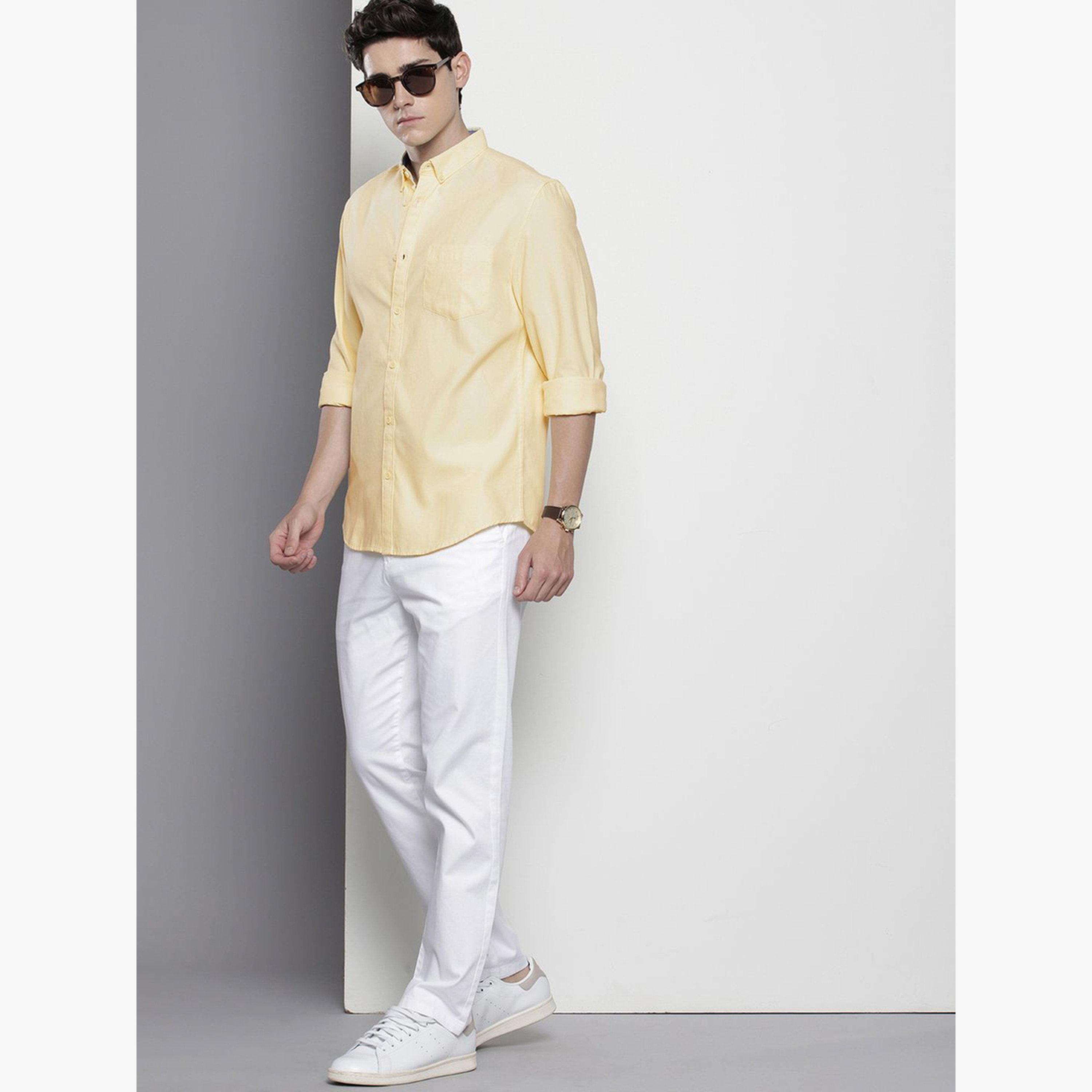 The Indian Garage Co X Styli Men Yellow Button-Down Collar Casual Shirt-men-clothing-shirts-image-2