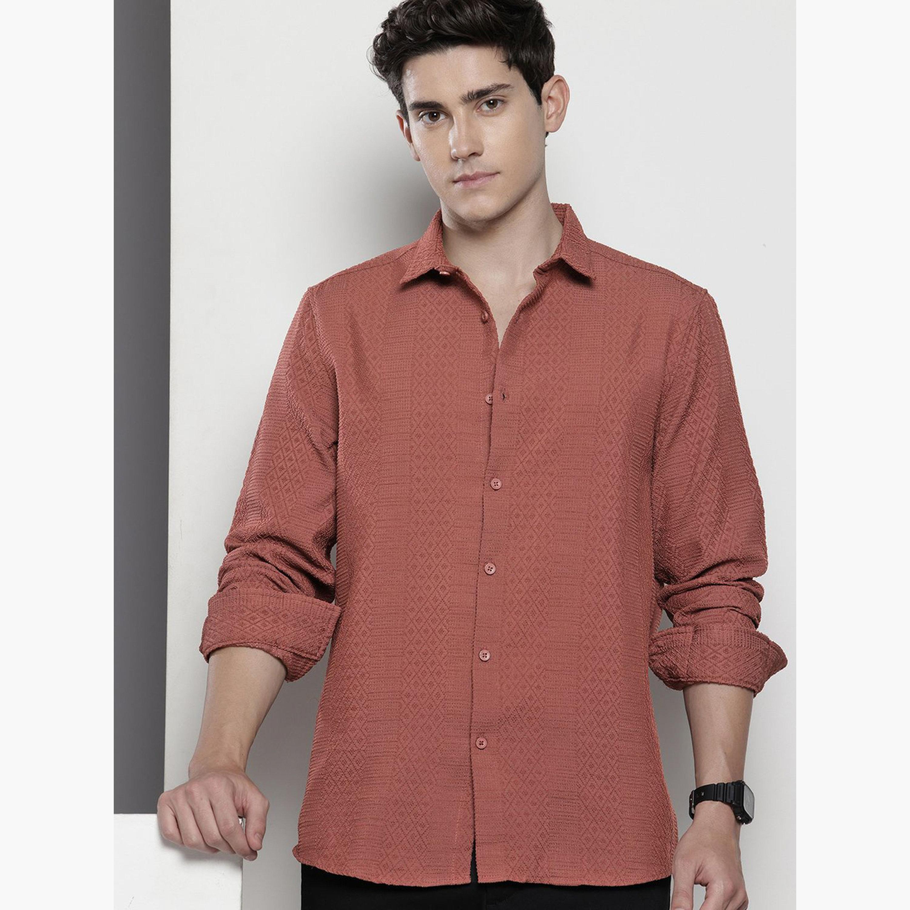 ذا انديان كراج كو × ستايلي - قميص رجالي كاجوال منقوش بلون الصدأ-men-clothing-shirts-image-1