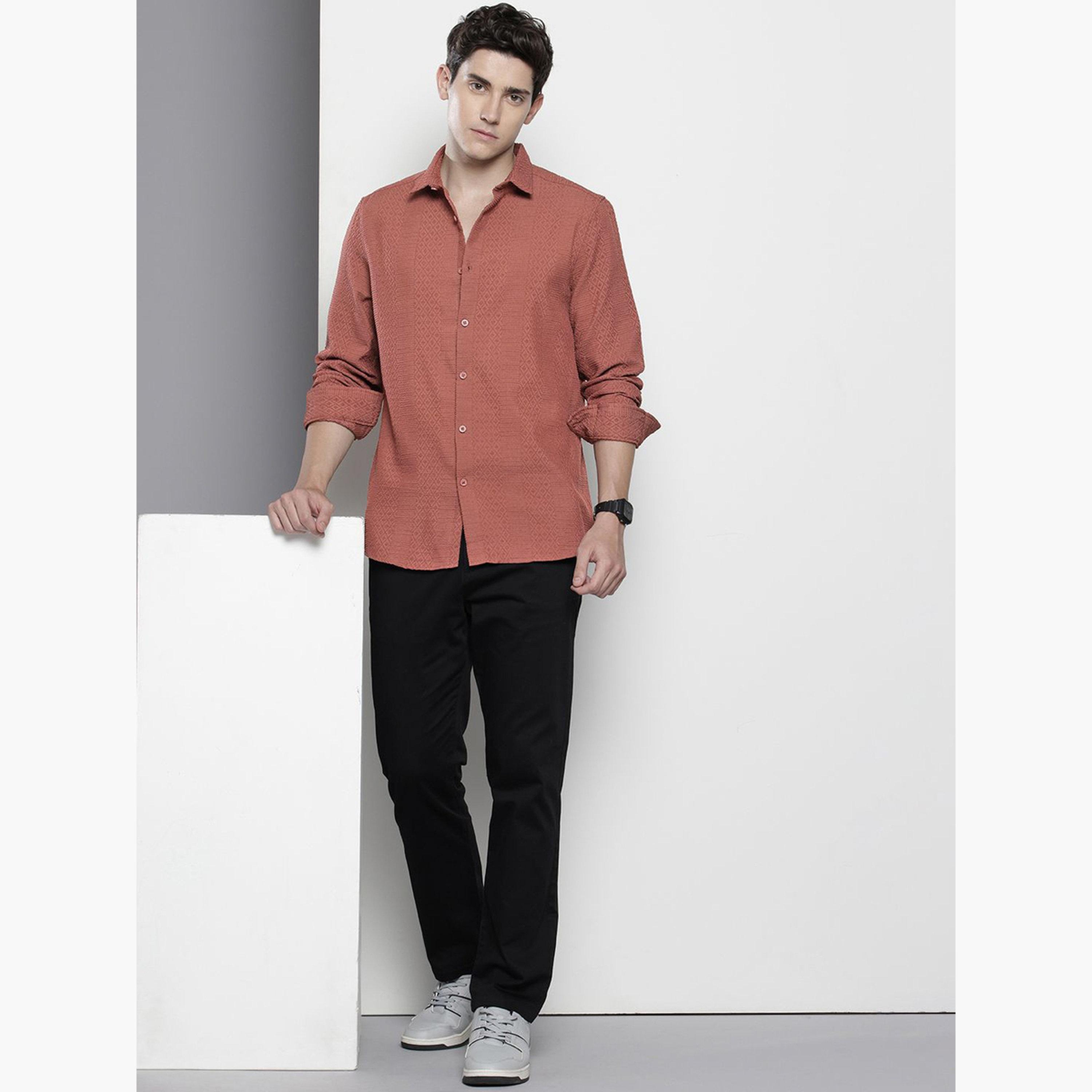 The Indian Garage Co X Styli Men Rust Textured Casual Shirt-men-clothing-shirts-image-2