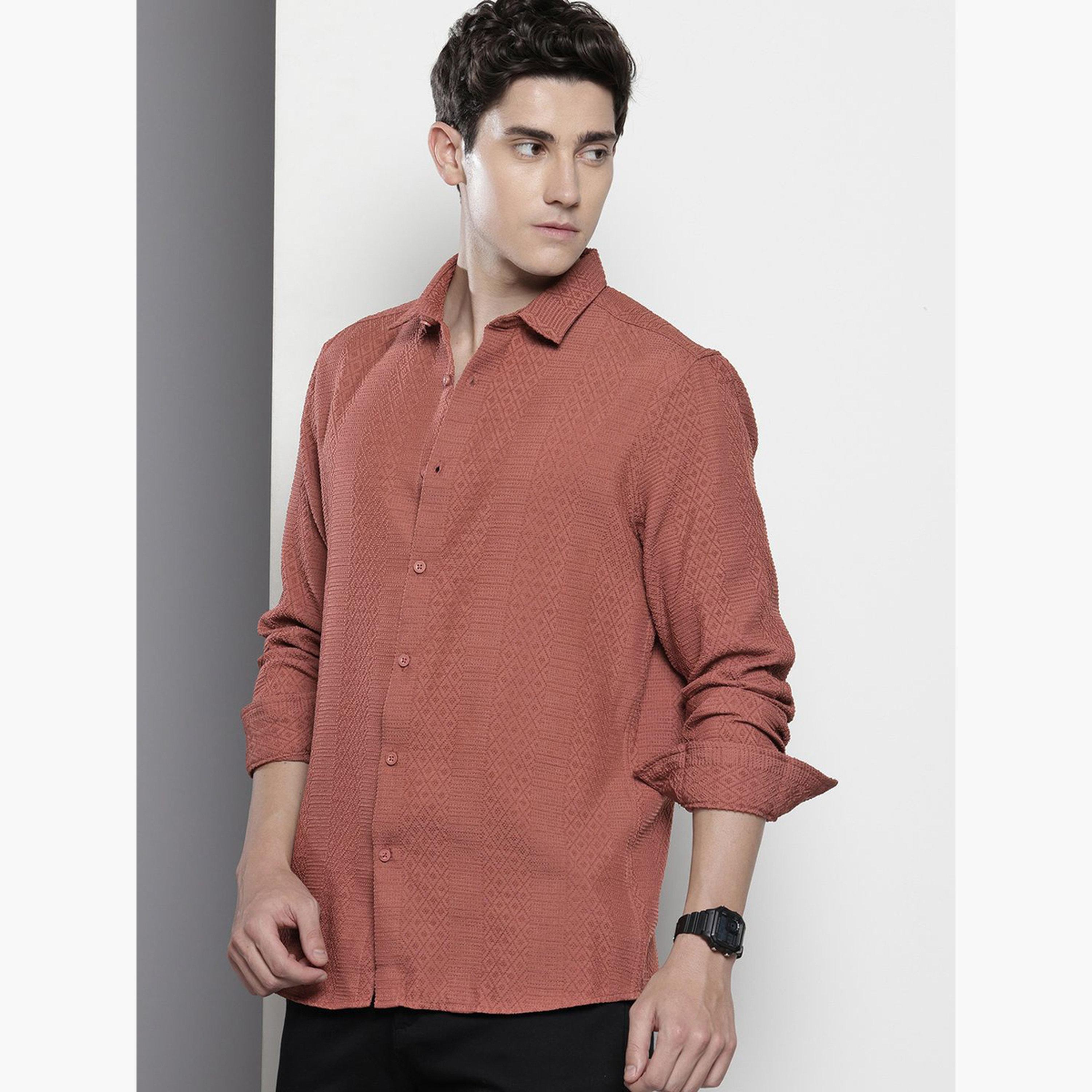 ذا انديان كراج كو × ستايلي - قميص رجالي كاجوال منقوش بلون الصدأ-men-clothing-shirts-image-5