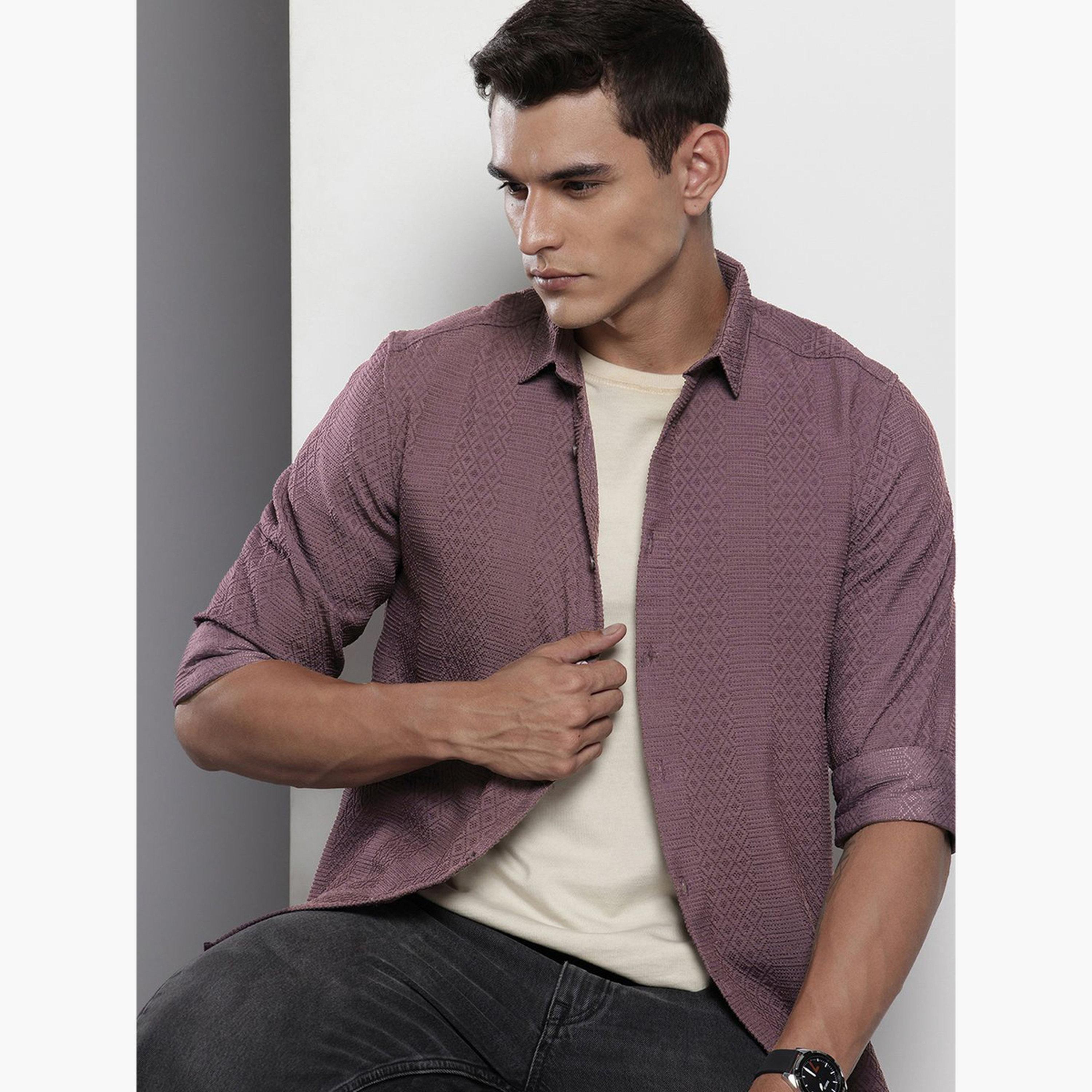 ذا انديان كراج كو × ستايلي - قميص رجالي كاجوال لون بنفجسي-men-clothing-shirts-image-2