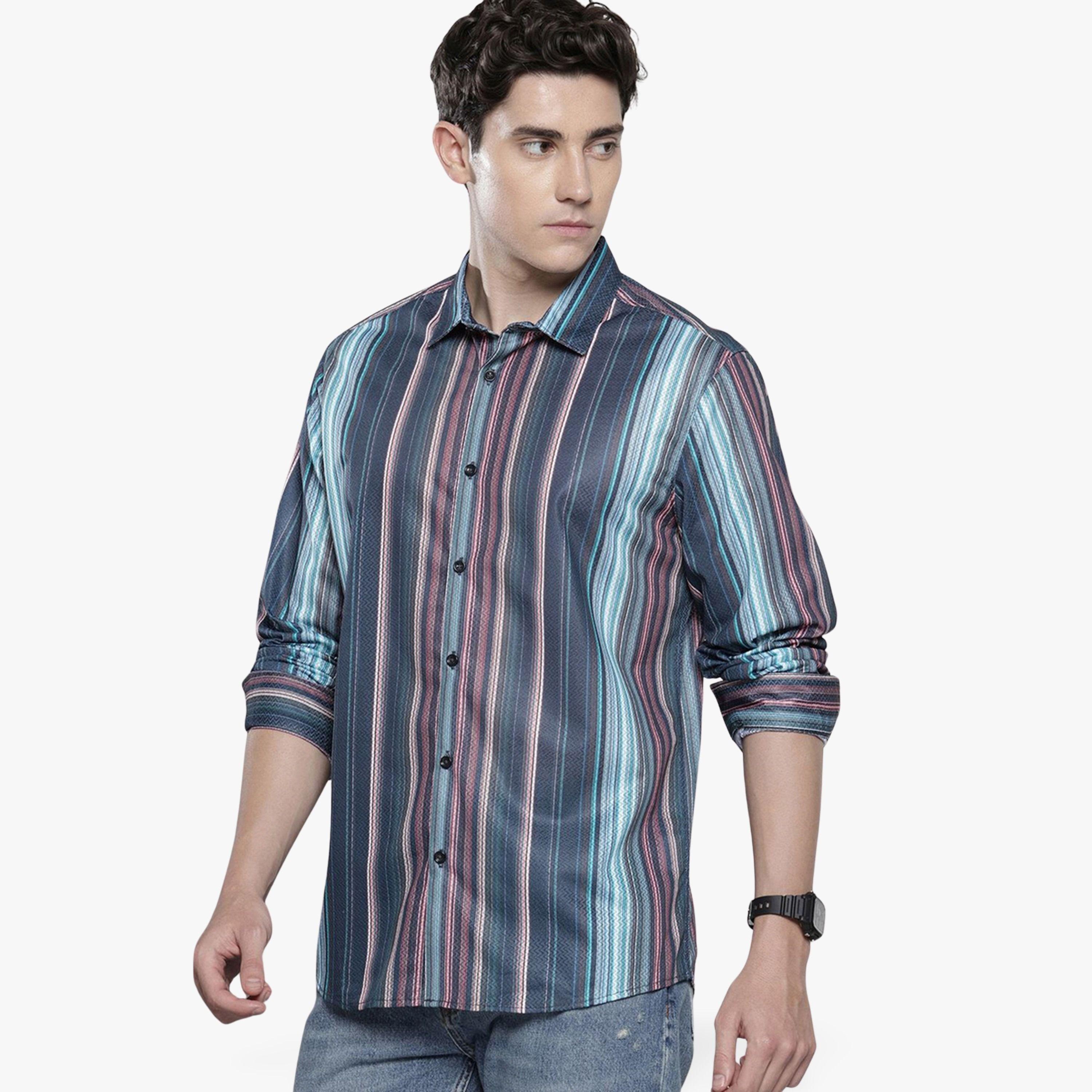 The Indian Garage Co X Styli Men Multi-Stripe Spread Collar Shirt-men-clothing-shirts-image-1