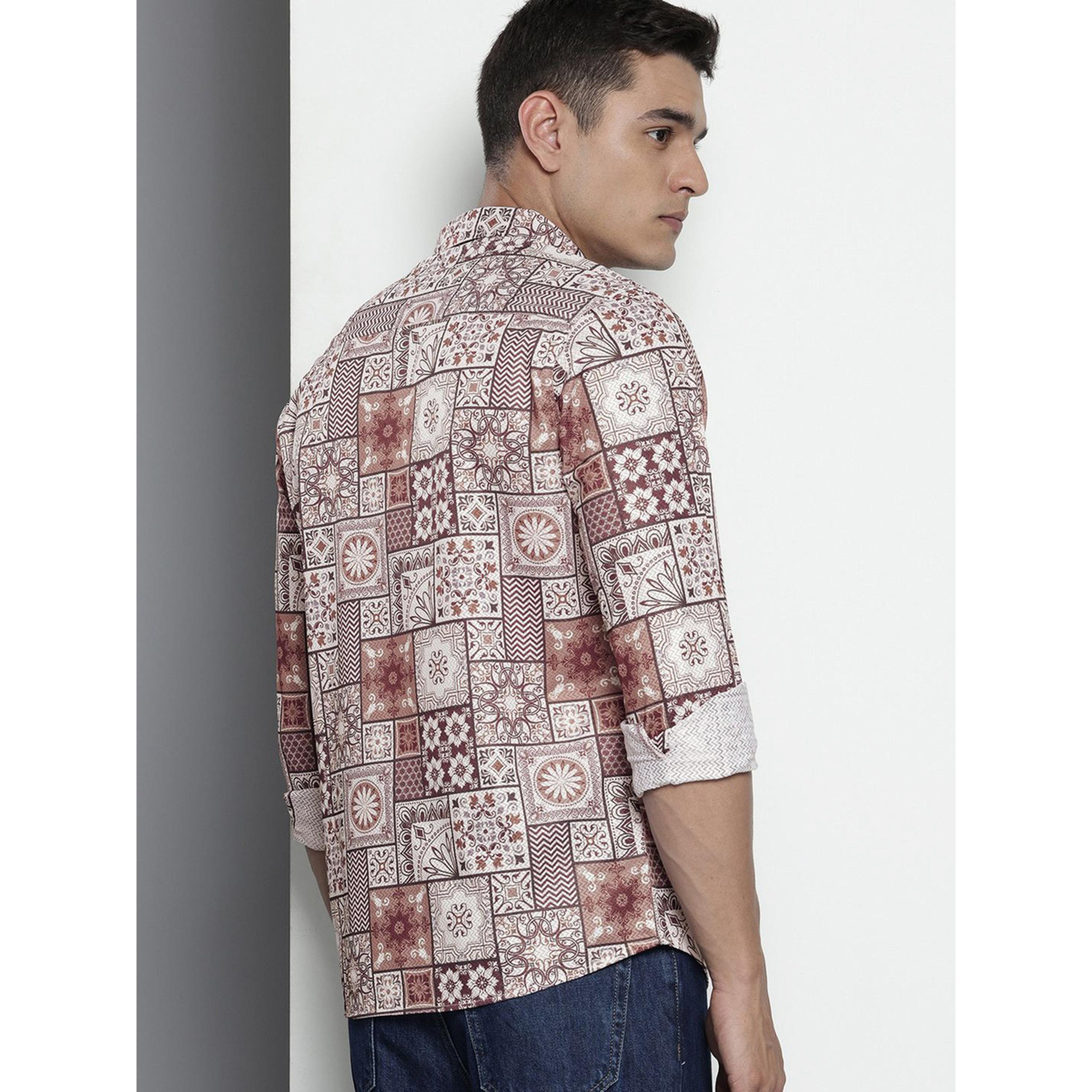 The Indian Garage Co X Styli Men Brown Tile Print Regular Fit Shirt-men-clothing-shirts-image-4