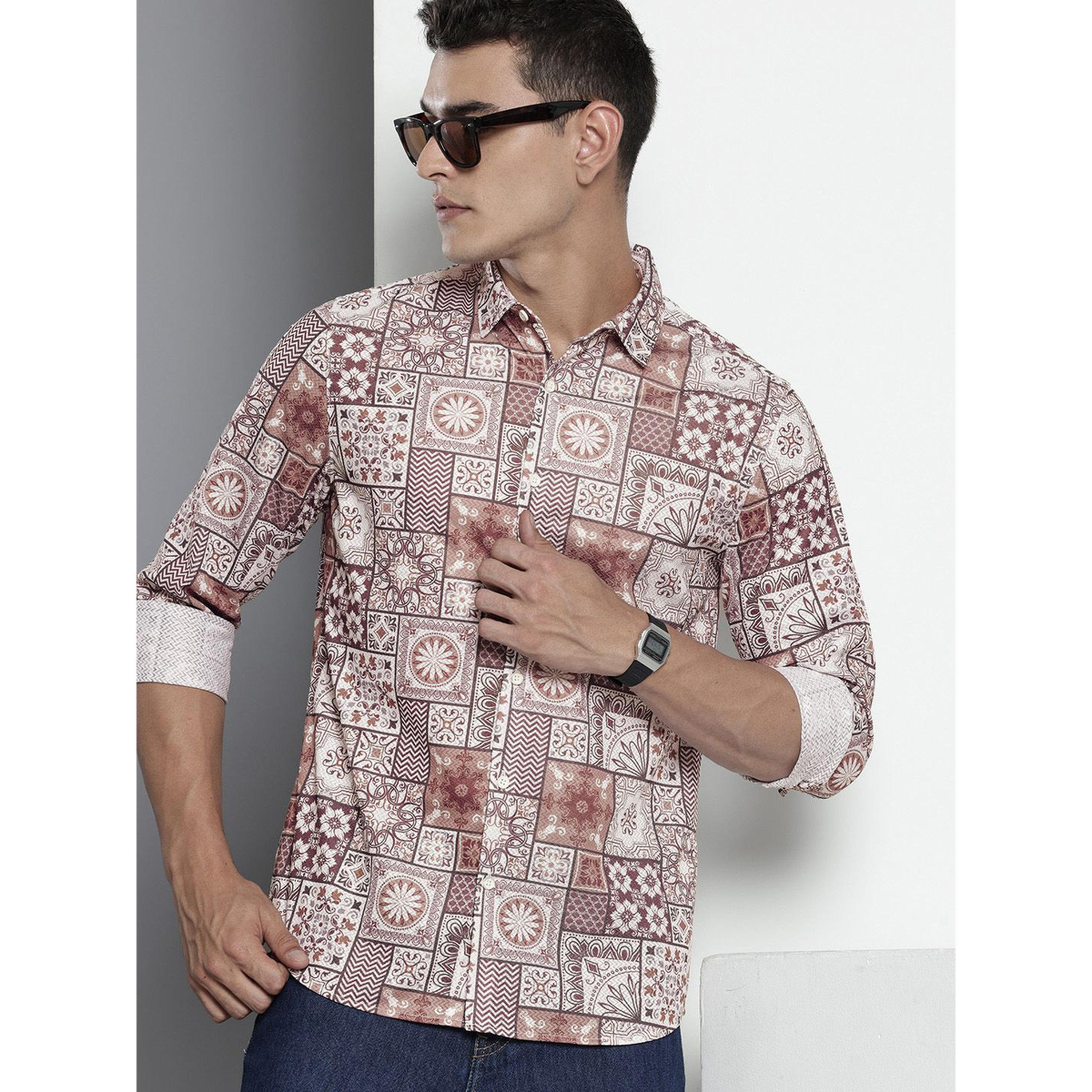 ذا انديان كراج كو × ستايلي - قميص رجالي ببطبعة بلاط بني-men-clothing-shirts-image-5