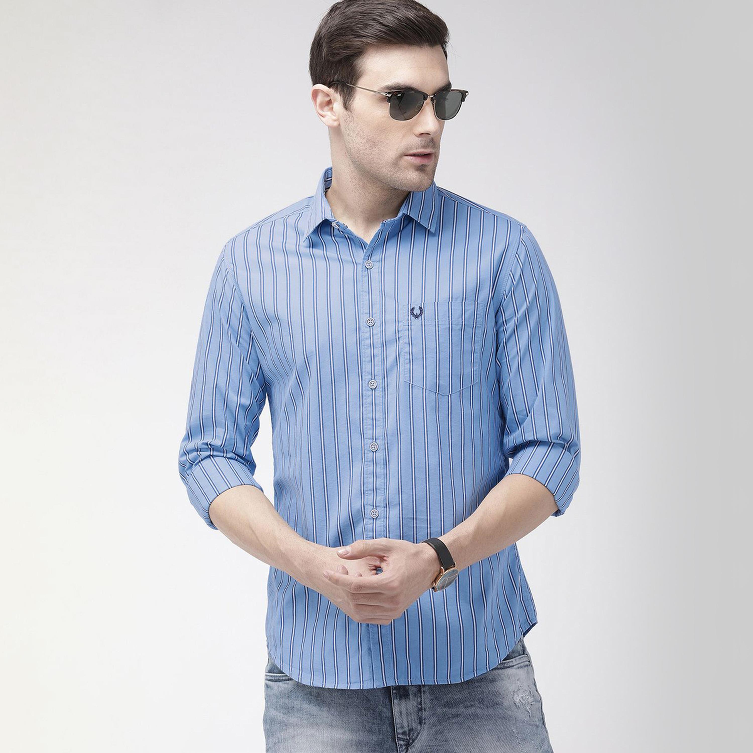 The Indian Garage Co X Styli Men Blue Striped Spread Collar Shirt-men-clothing-shirts-image-1