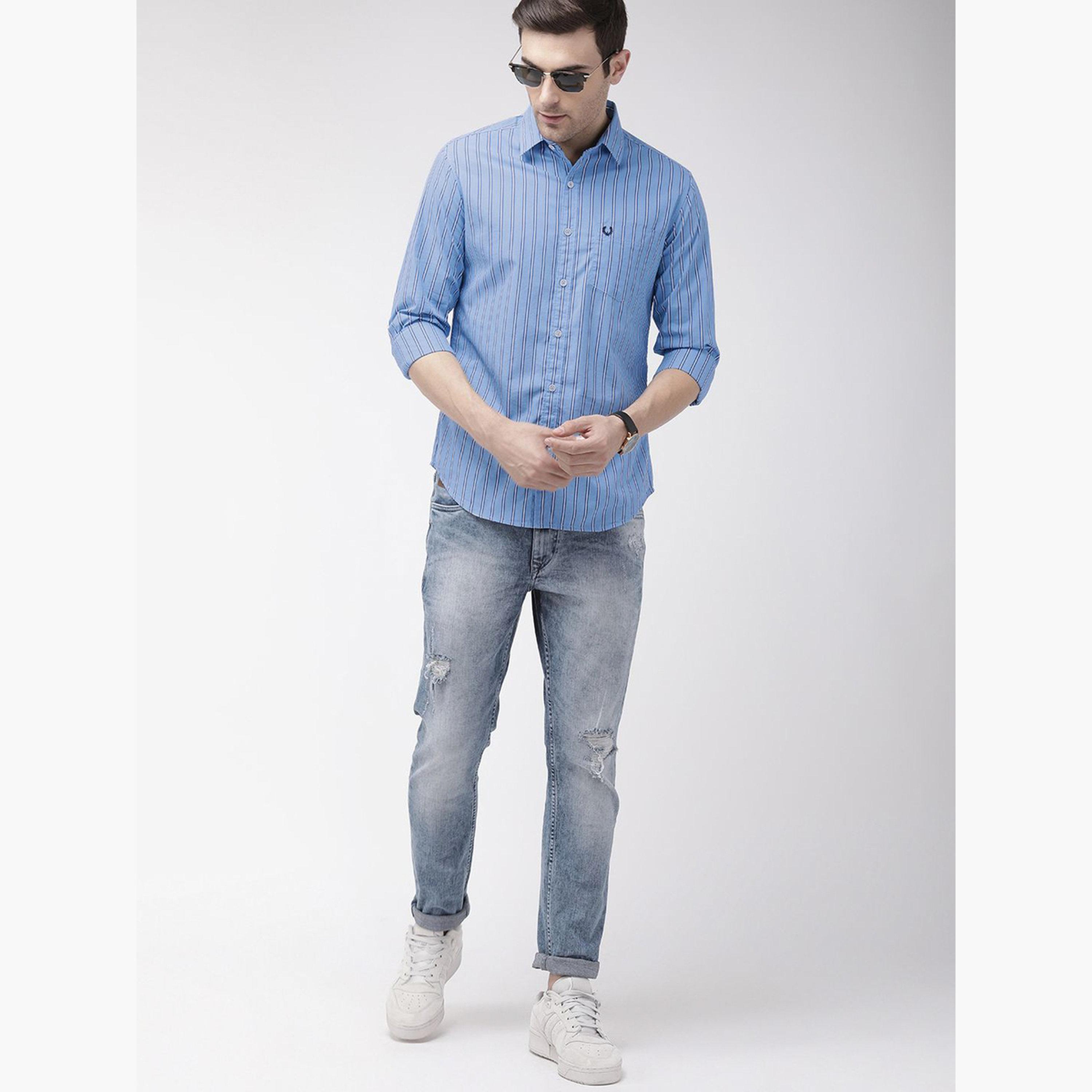 The Indian Garage Co X Styli Men Blue Striped Spread Collar Shirt-men-clothing-shirts-image-2