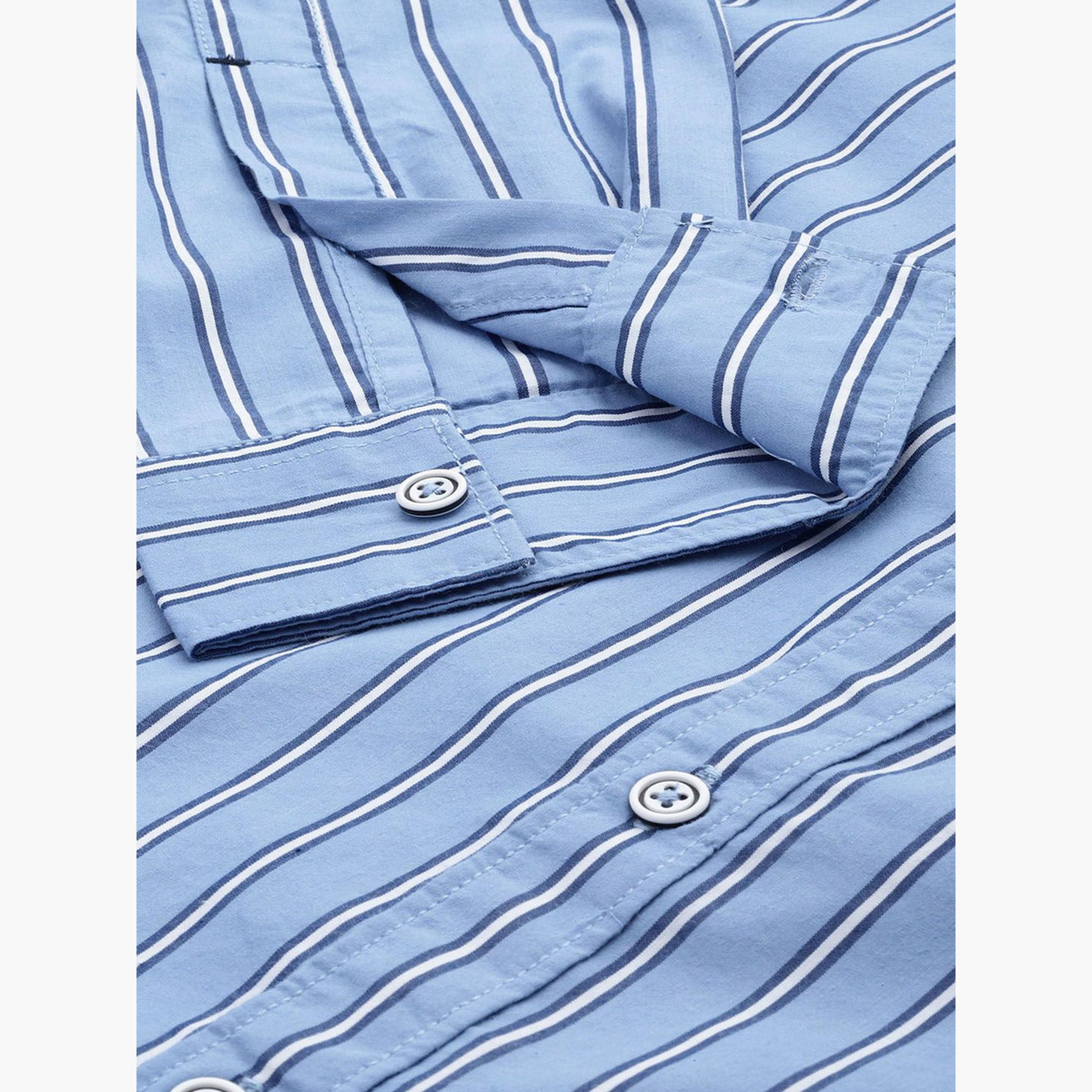 The Indian Garage Co X Styli Men Blue Striped Spread Collar Shirt-men-clothing-shirts-image-3