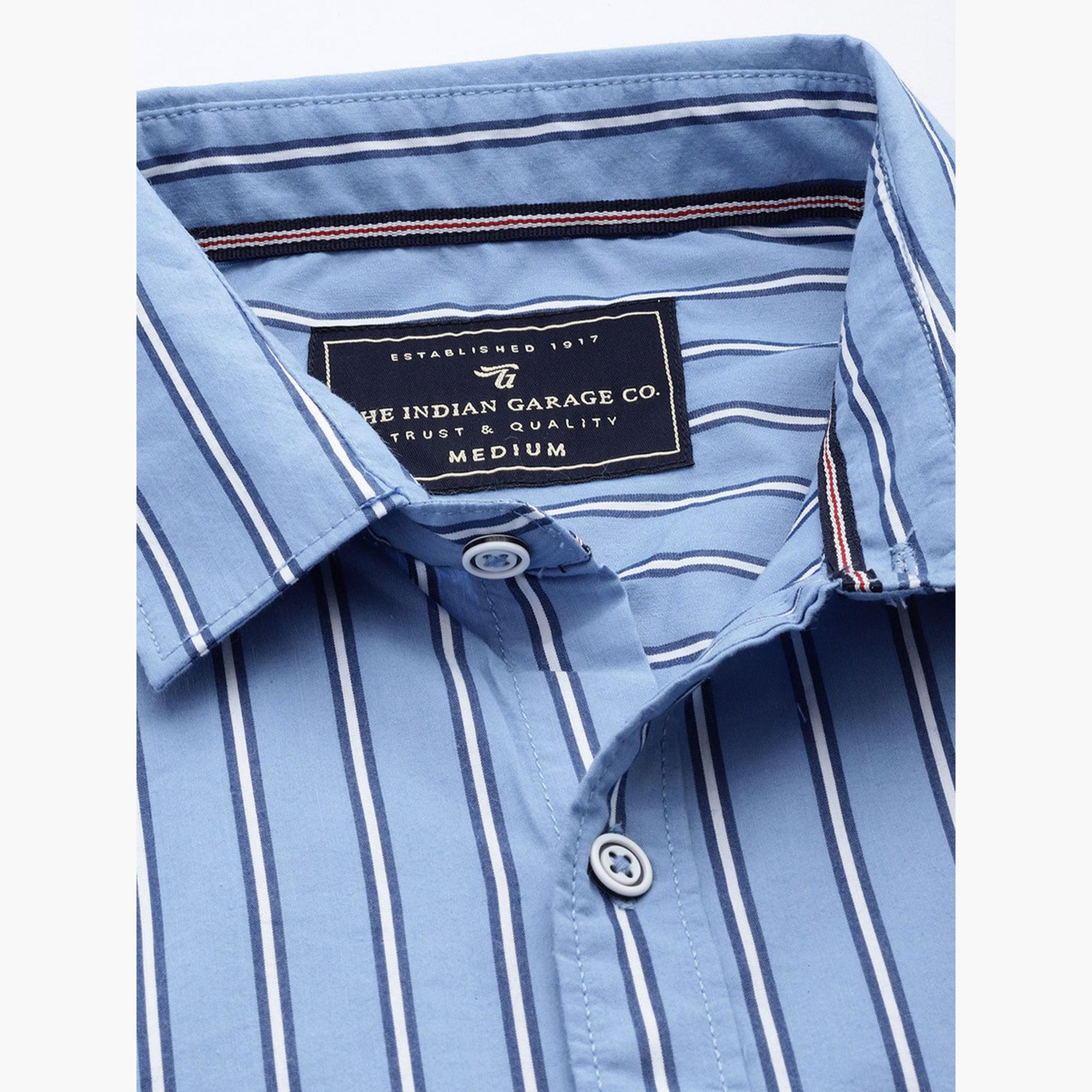 The Indian Garage Co X Styli Men Blue Striped Spread Collar Shirt-men-clothing-shirts-image-6