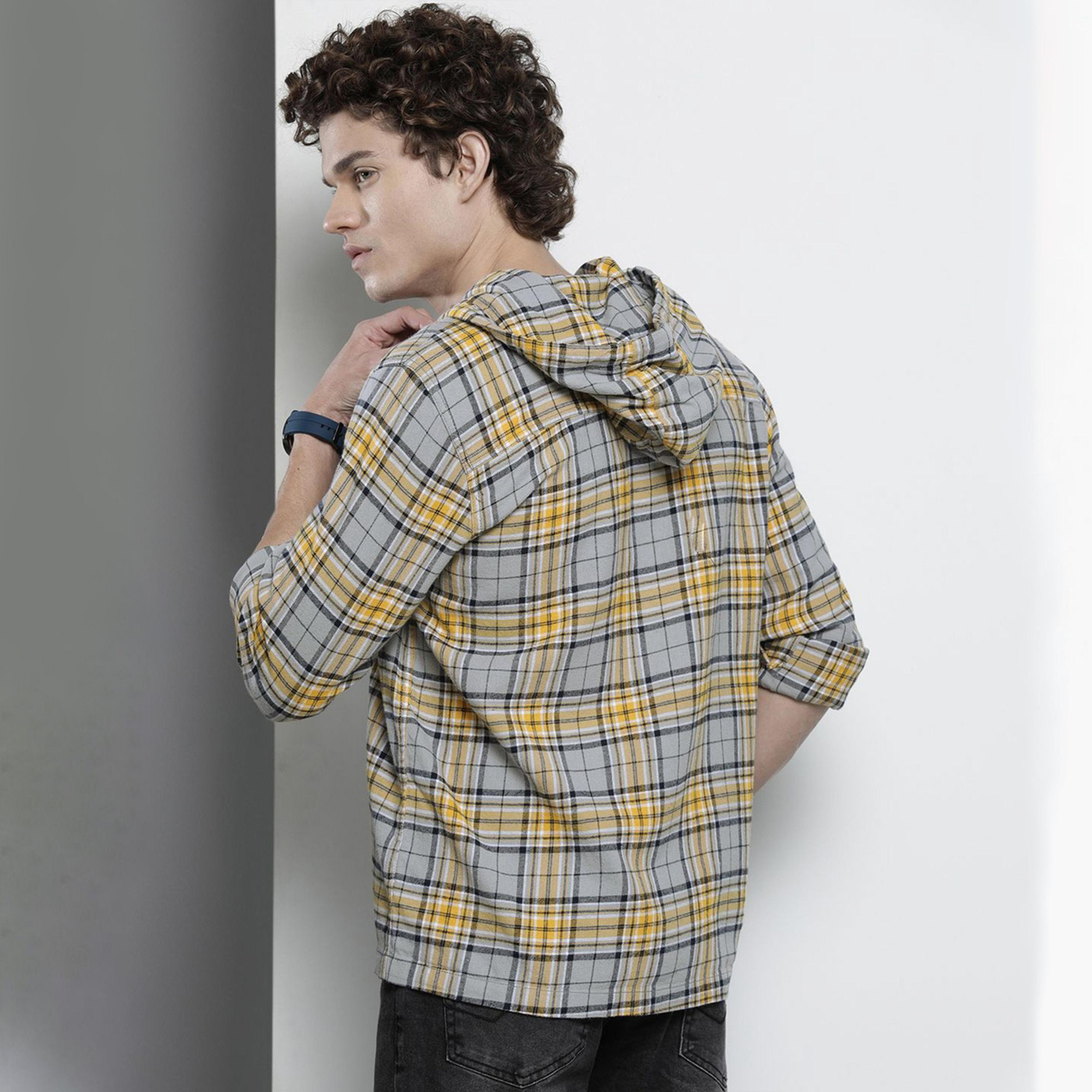 The Indian Garage Co X Styli Men Grey Checked Hooded Shirt-men-clothing-shirts-image-4