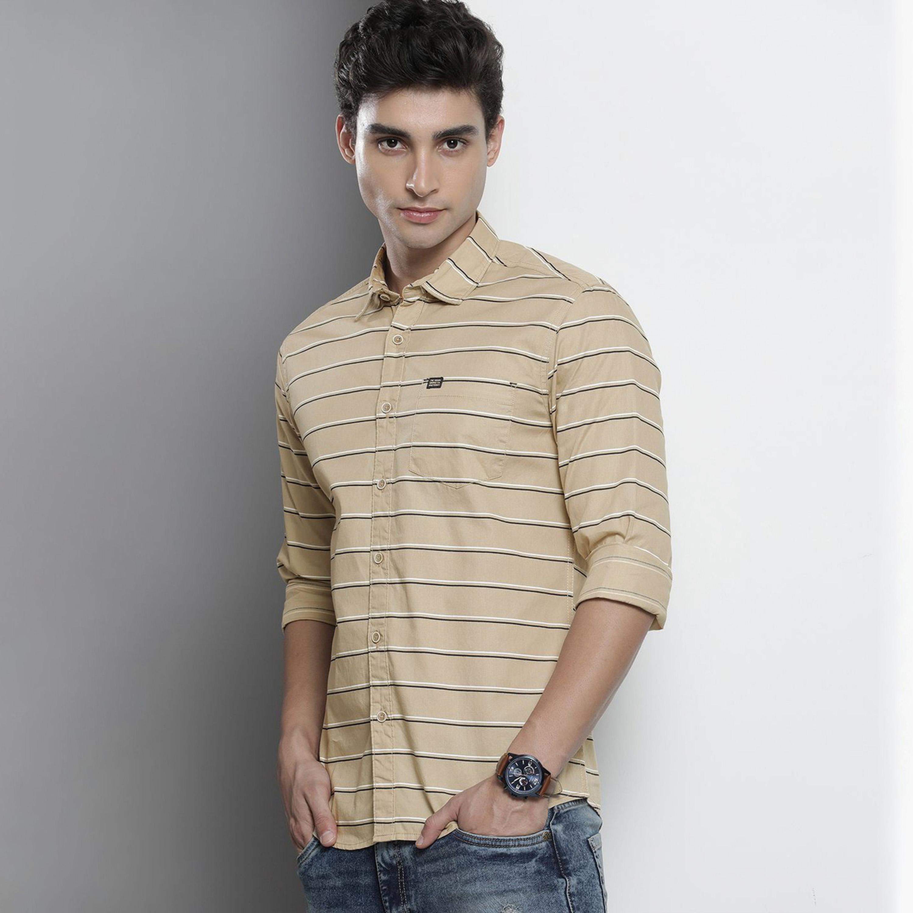 The Indian Garage Co X Styli Men Beige Striped Casual Shirt-men-clothing-shirts-image-1