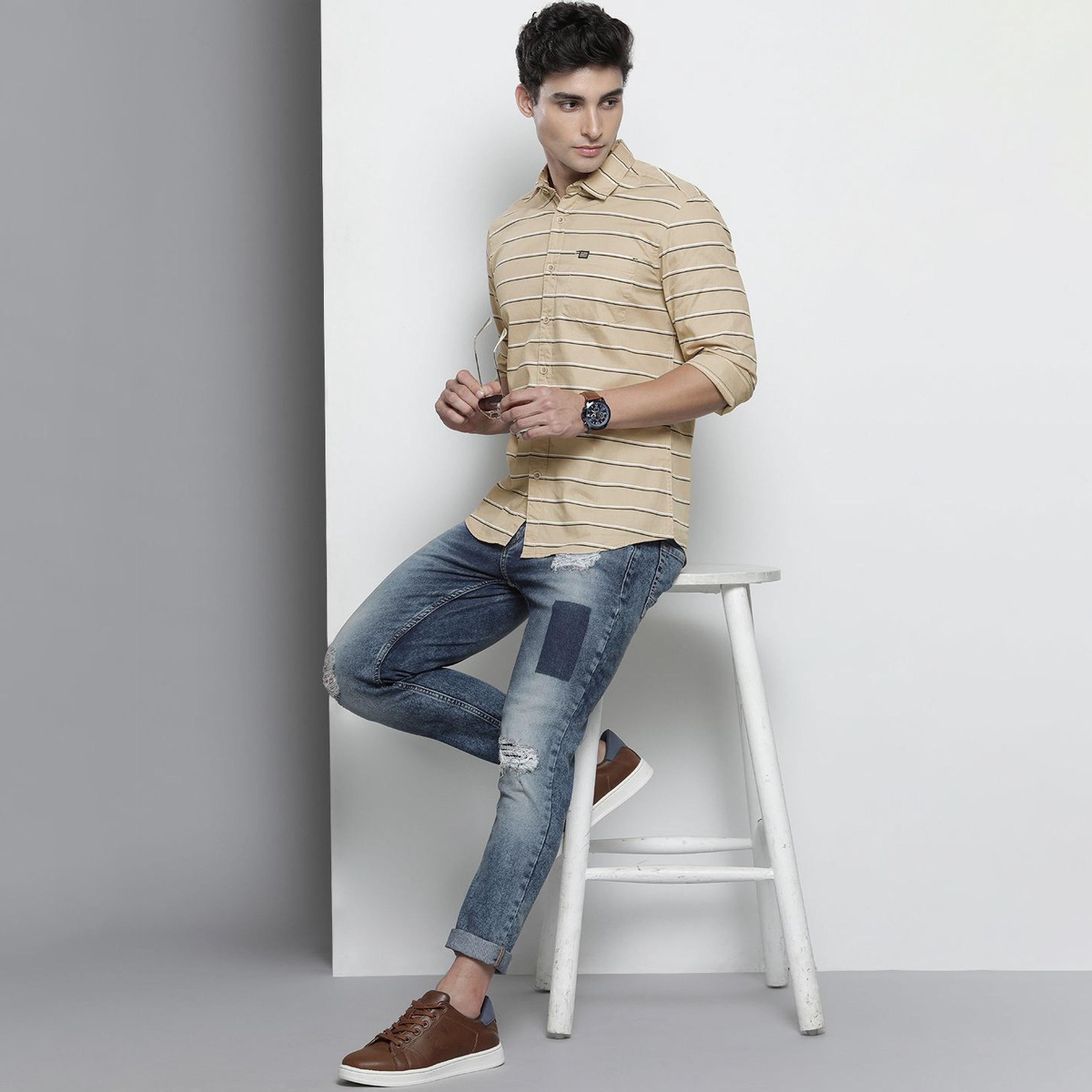 The Indian Garage Co X Styli Men Beige Striped Casual Shirt-men-clothing-shirts-image-2