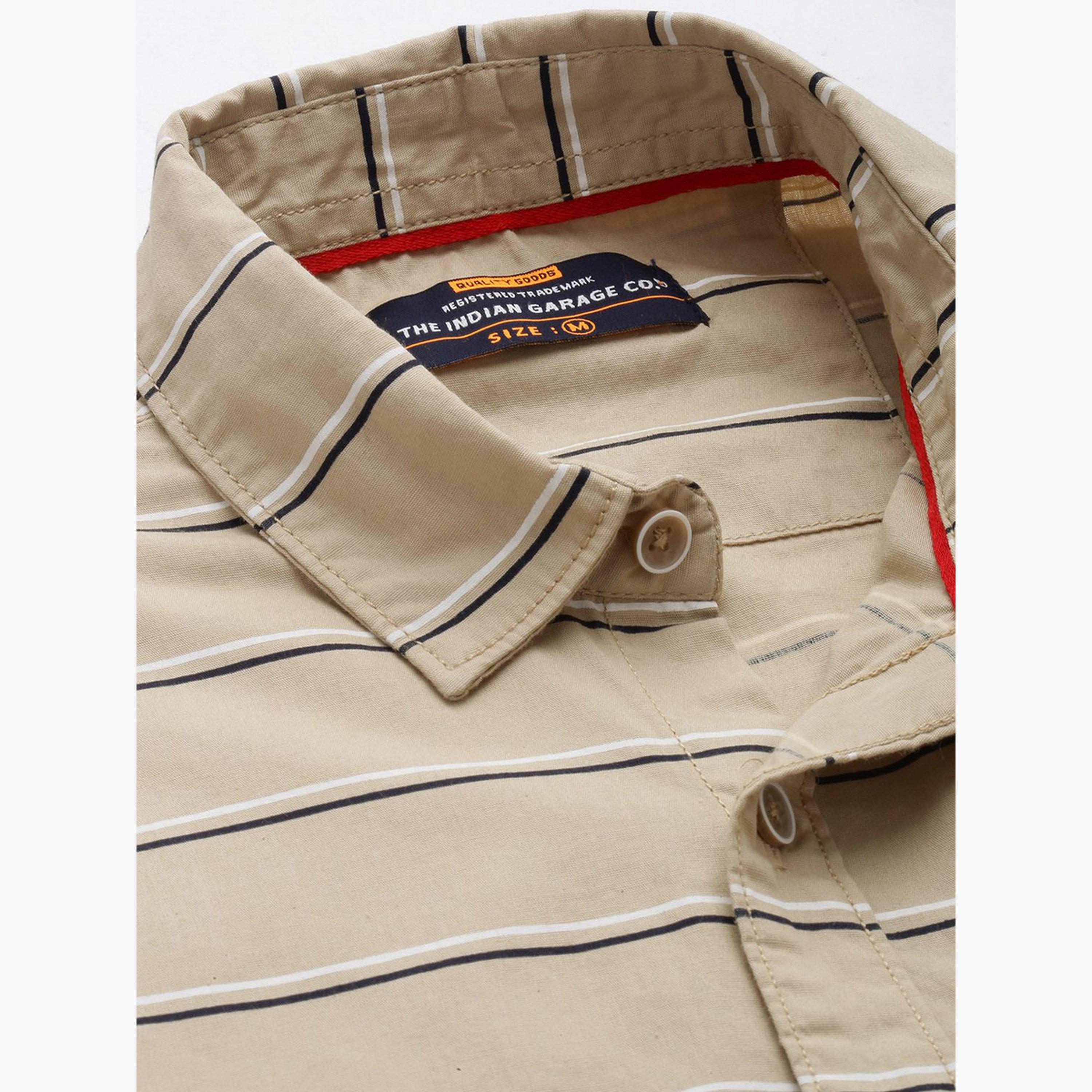 ذا انديان كراج كو × ستايلي - قميص رجالي كاجوال مخطط لون ابيج-men-clothing-shirts-image-5