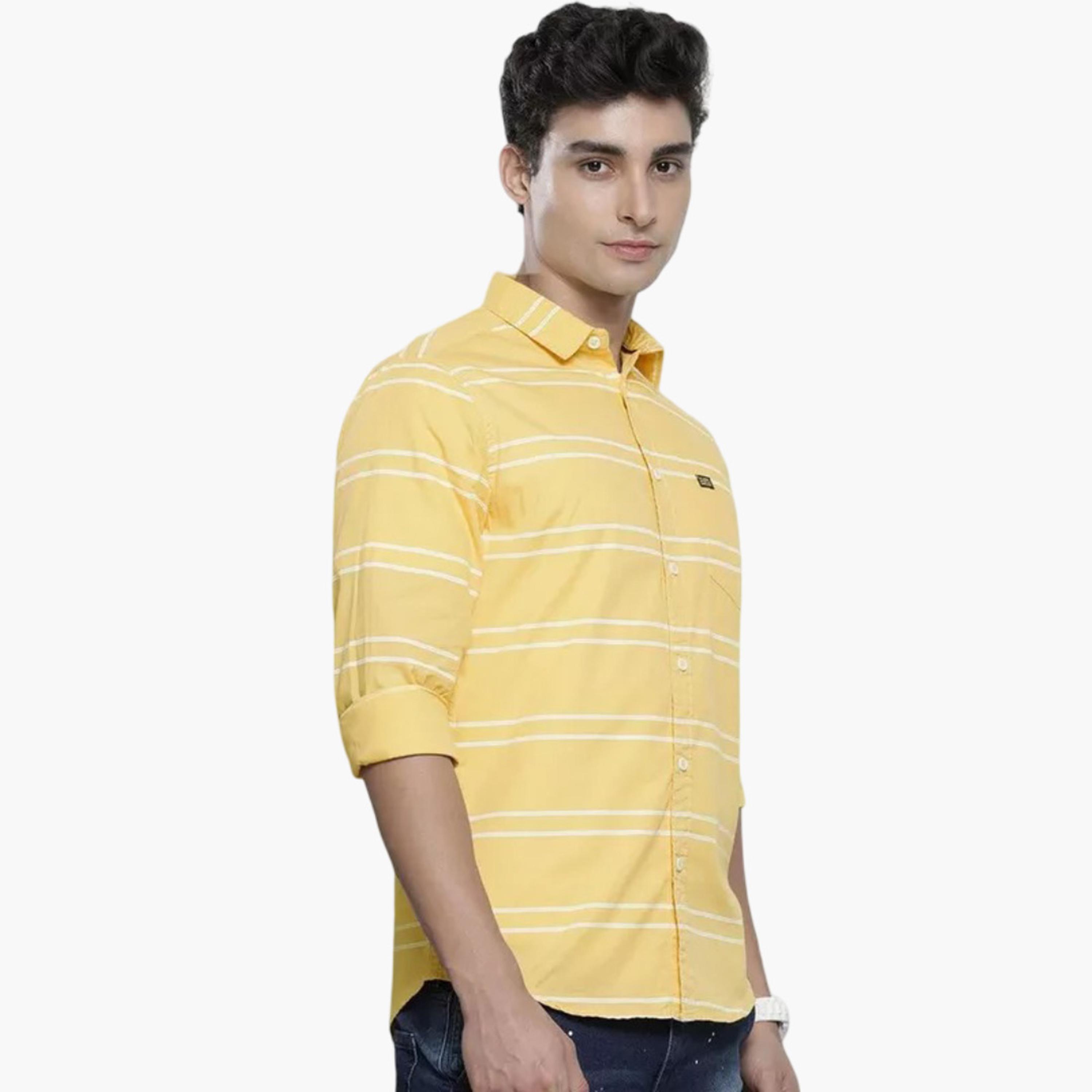 ذا انديان كراج كو × ستايلي - قميص رجالي مخطط تصميم نحيف لون أصفر-men-clothing-shirts-image-1