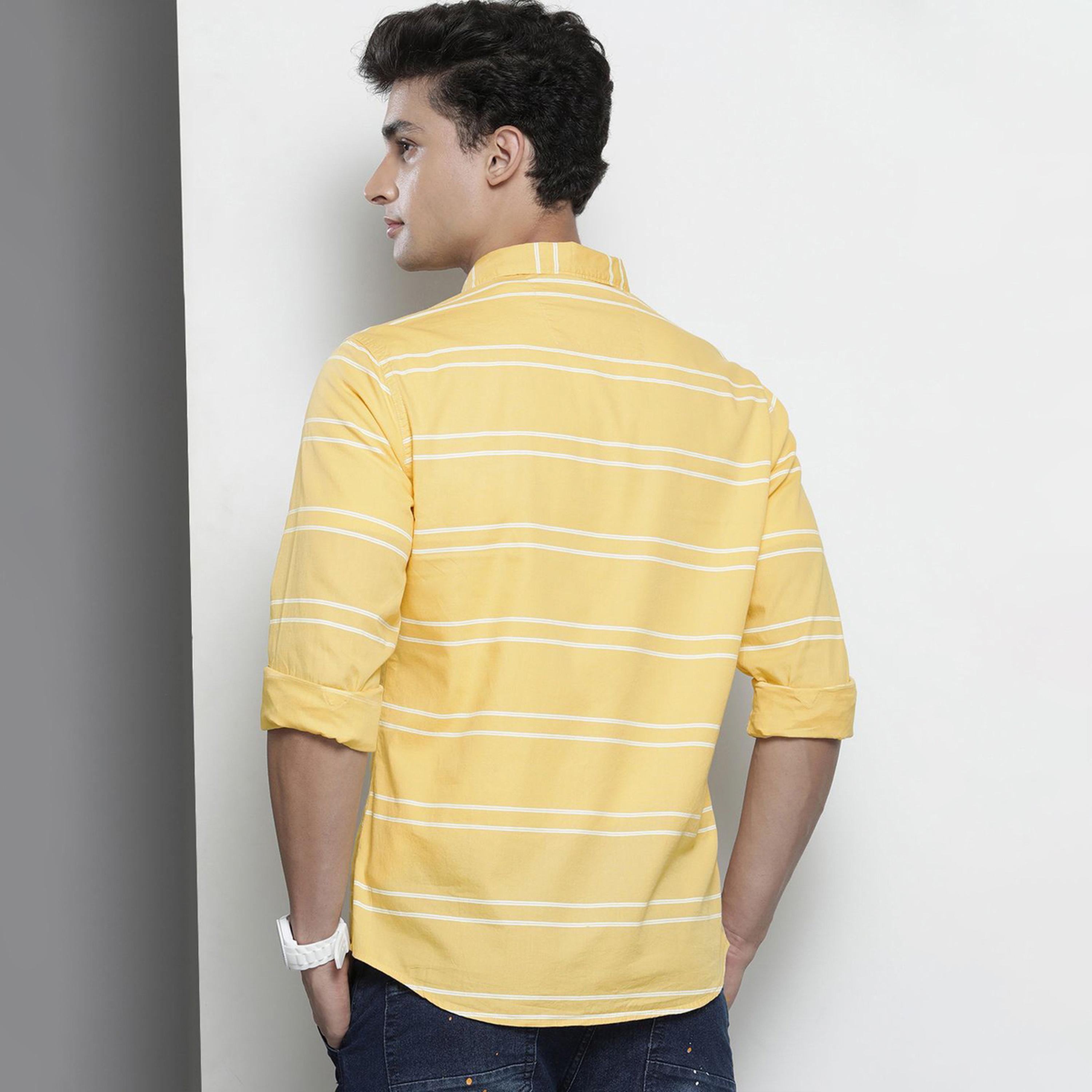 ذا انديان كراج كو × ستايلي - قميص رجالي مخطط تصميم نحيف لون أصفر-men-clothing-shirts-image-3