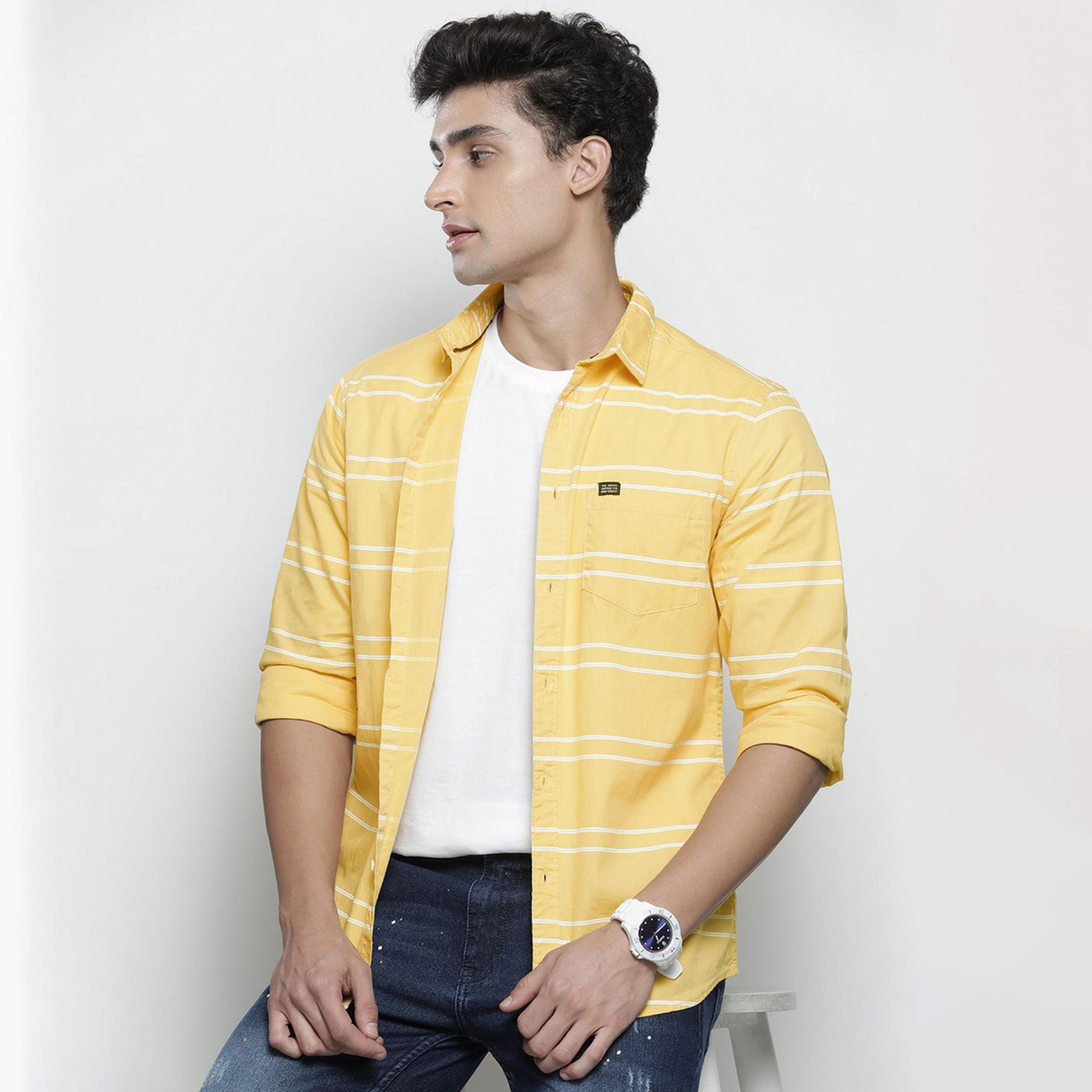 ذا انديان كراج كو × ستايلي - قميص رجالي مخطط تصميم نحيف لون أصفر-men-clothing-shirts-image-4