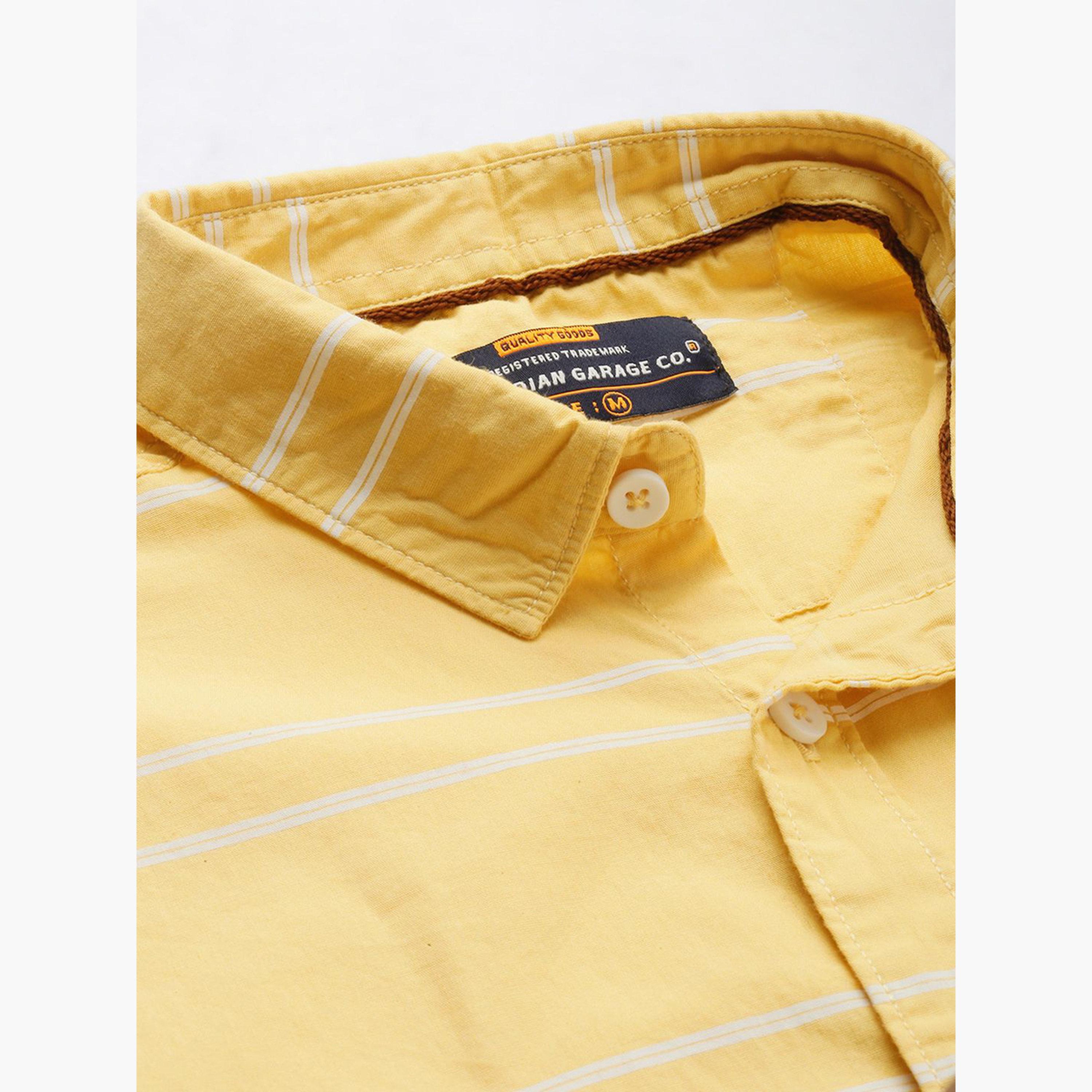 ذا انديان كراج كو × ستايلي - قميص رجالي مخطط تصميم نحيف لون أصفر-men-clothing-shirts-image-5