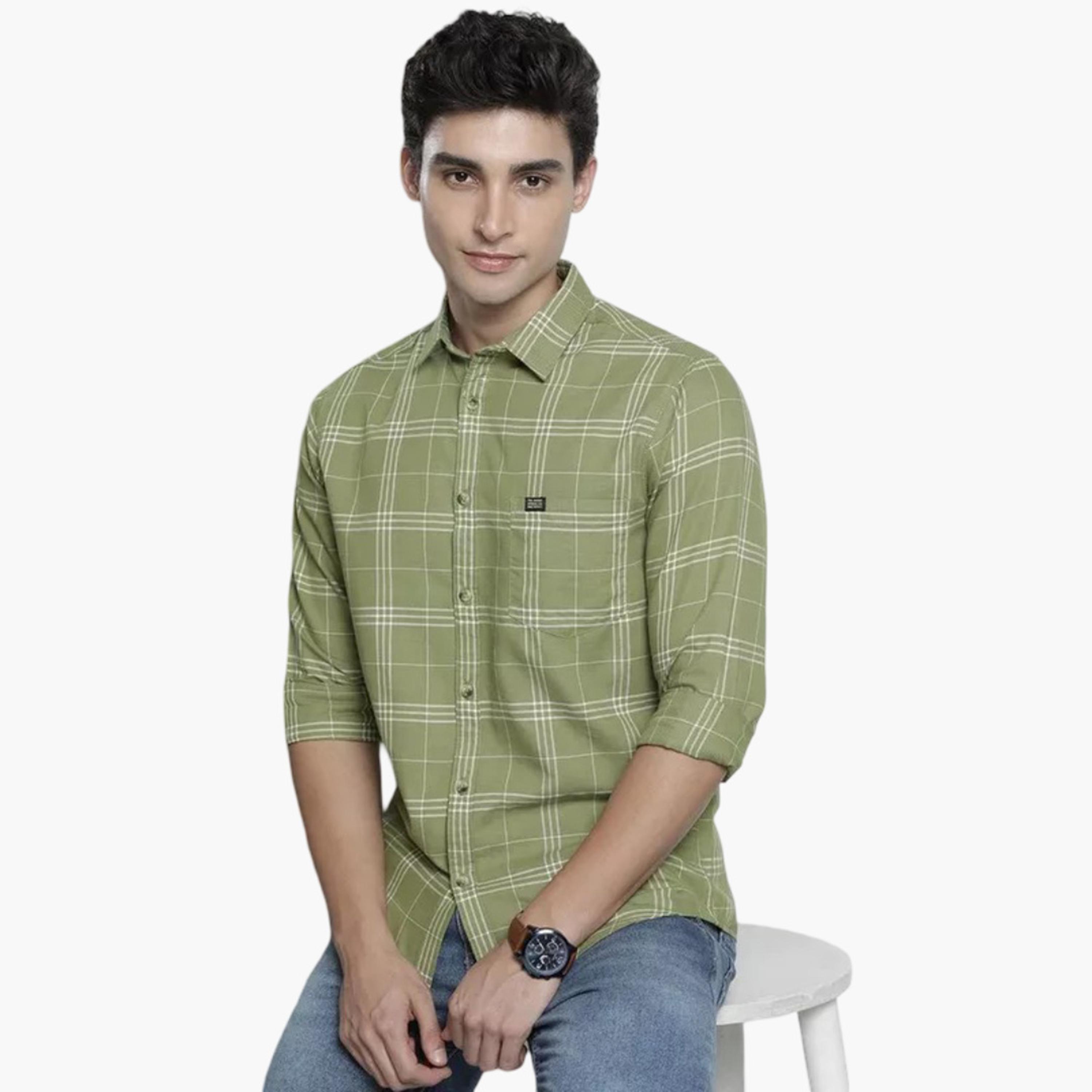 The Indian Garage Co X Styli Men Green Slim Fit Casual Shirt-men-clothing-shirts-image-1