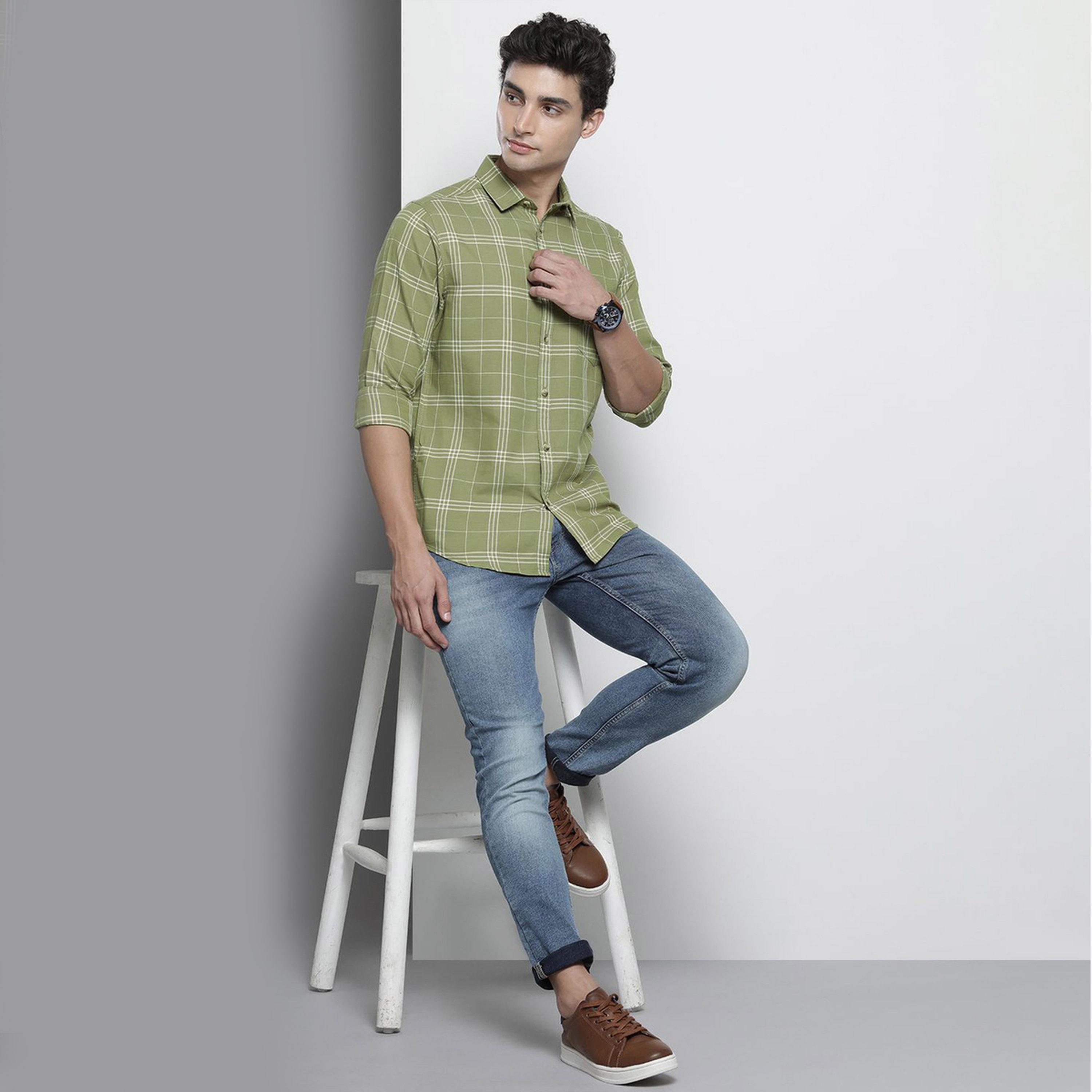 The Indian Garage Co X Styli Men Green Slim Fit Casual Shirt-men-clothing-shirts-image-2