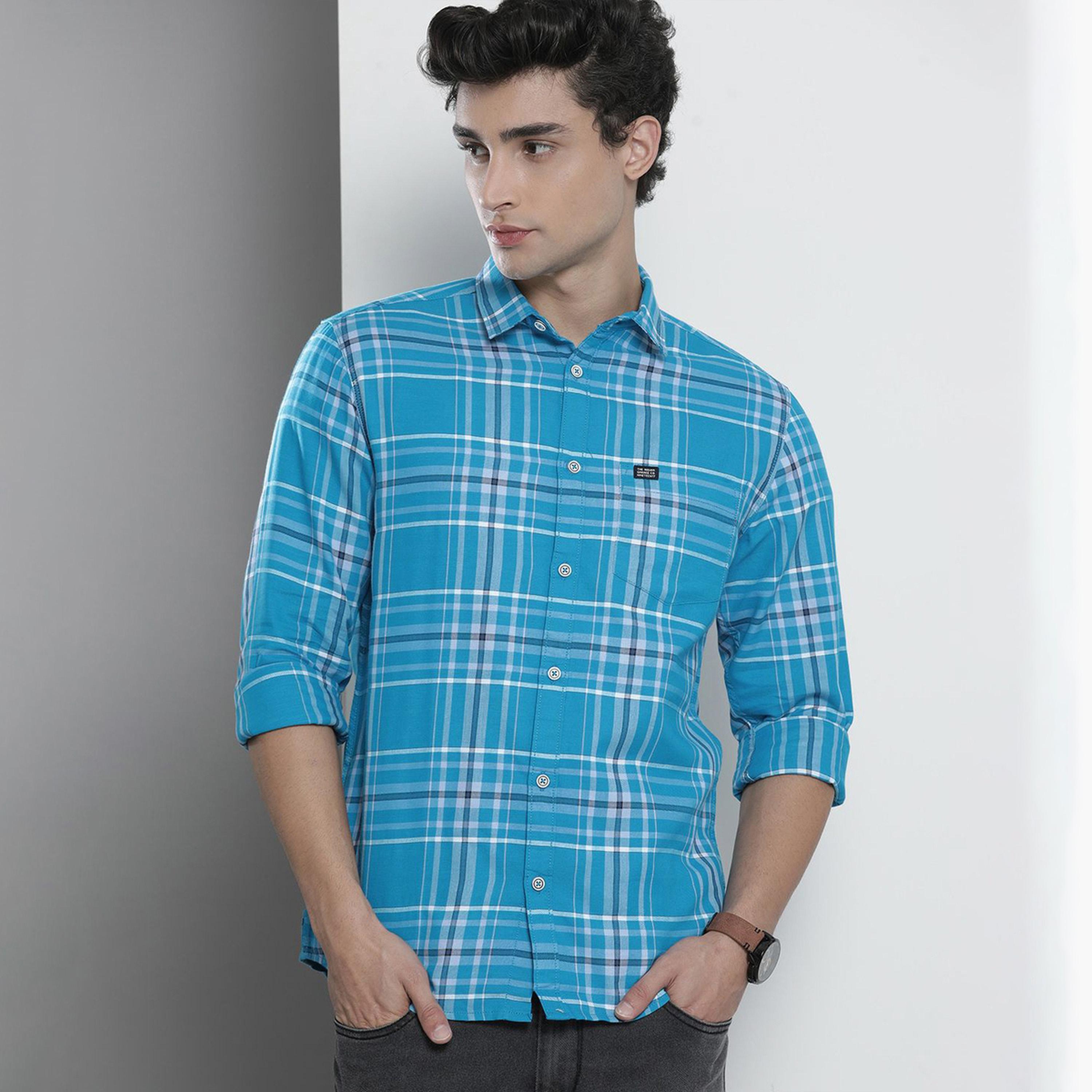 ذا انديان كراج كو × ستايلي - قميص رجالي كاجوال منقوش لون الأزرق-men-clothing-shirts-image-1