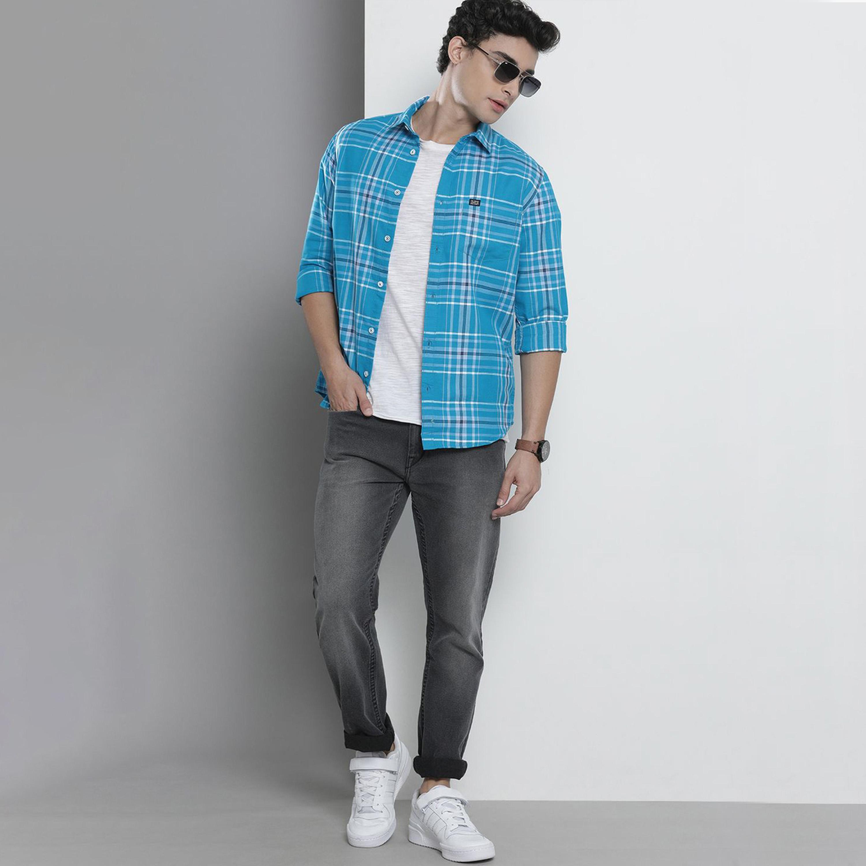 The Indian Garage Co X Styli Men Blue Checkered Casual Shirt-men-clothing-shirts-image-2