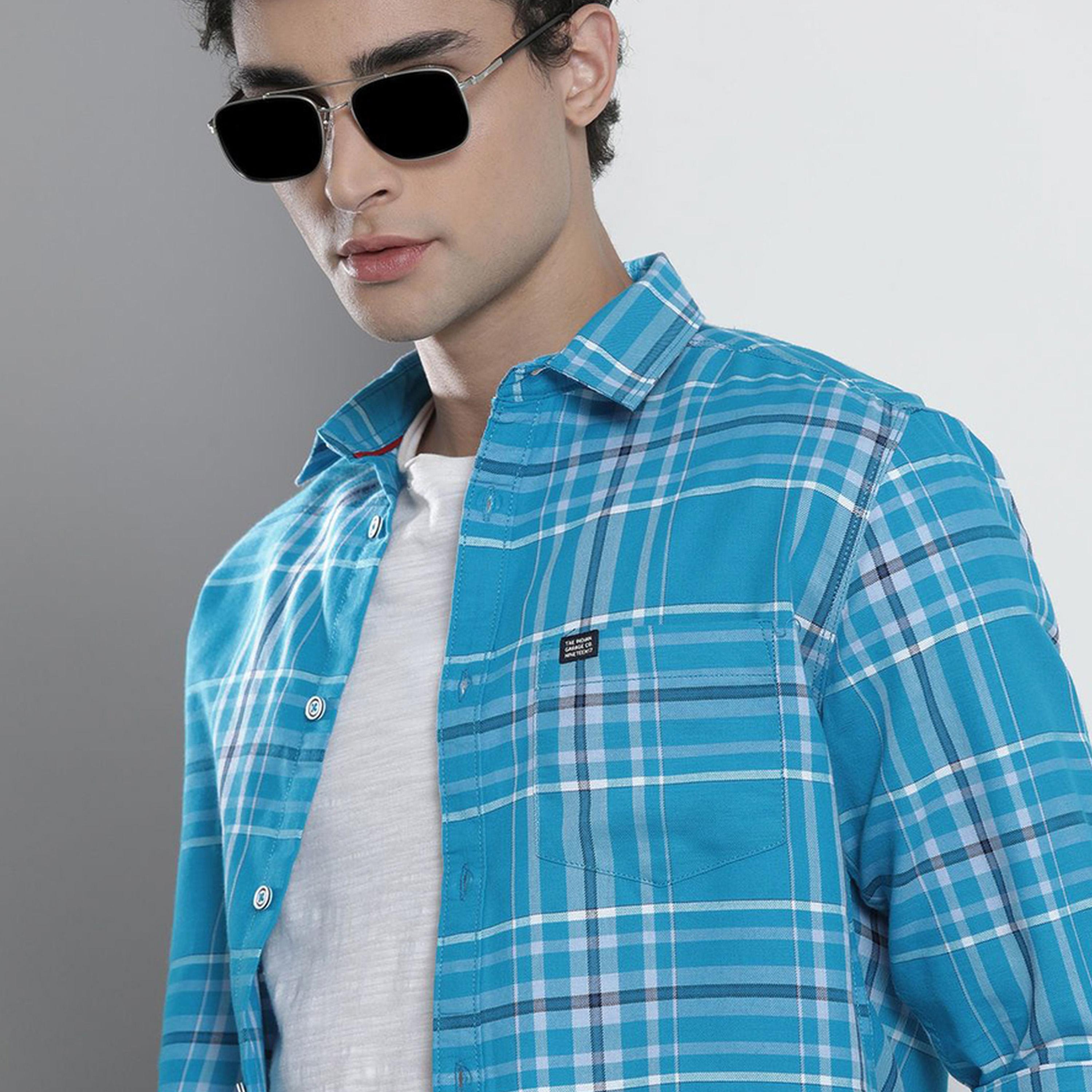 ذا انديان كراج كو × ستايلي - قميص رجالي كاجوال منقوش لون الأزرق-men-clothing-shirts-image-5