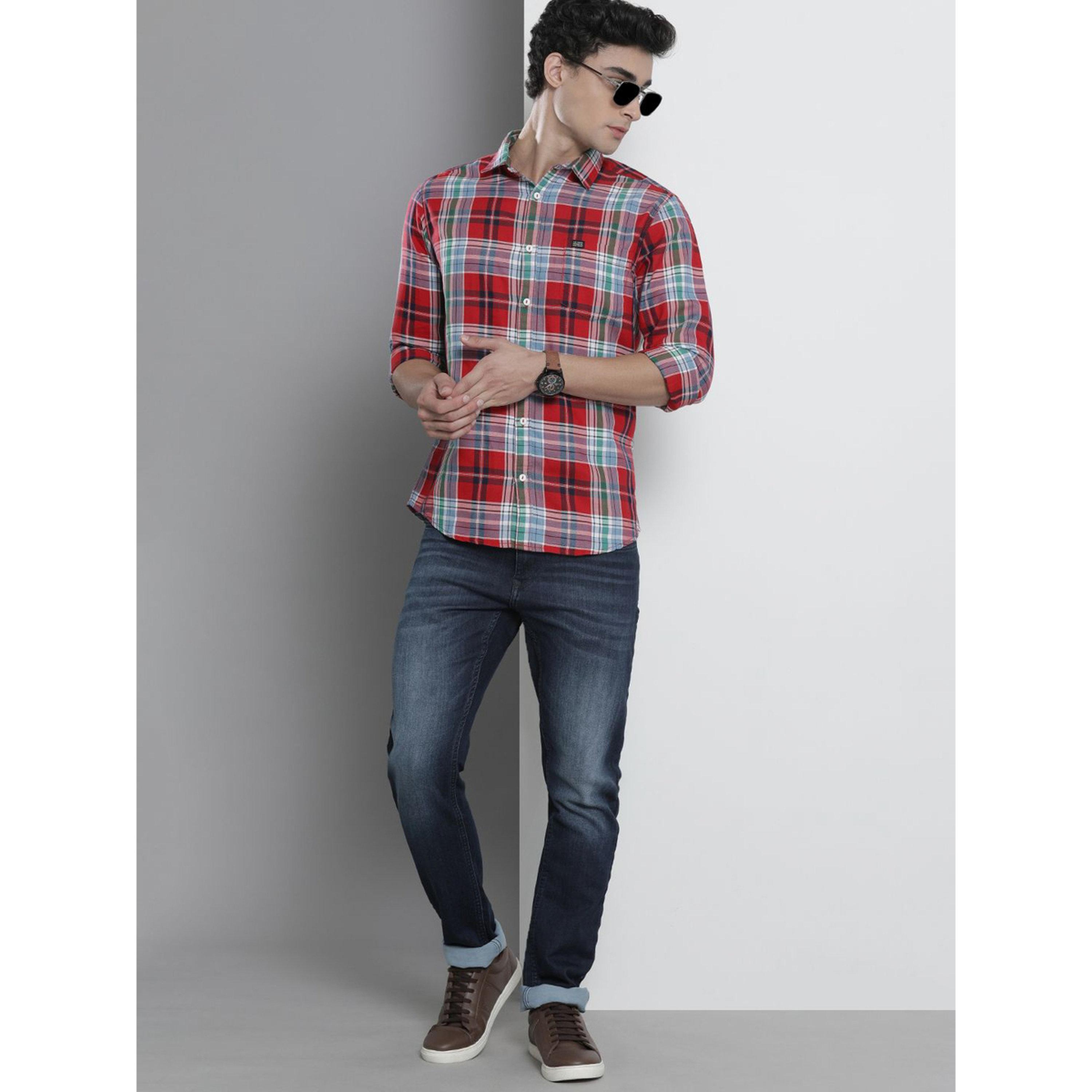 The Indian Garage Co X Styli Men Red Checked Slim Fit Casual Shirt-men-clothing-shirts-image-2