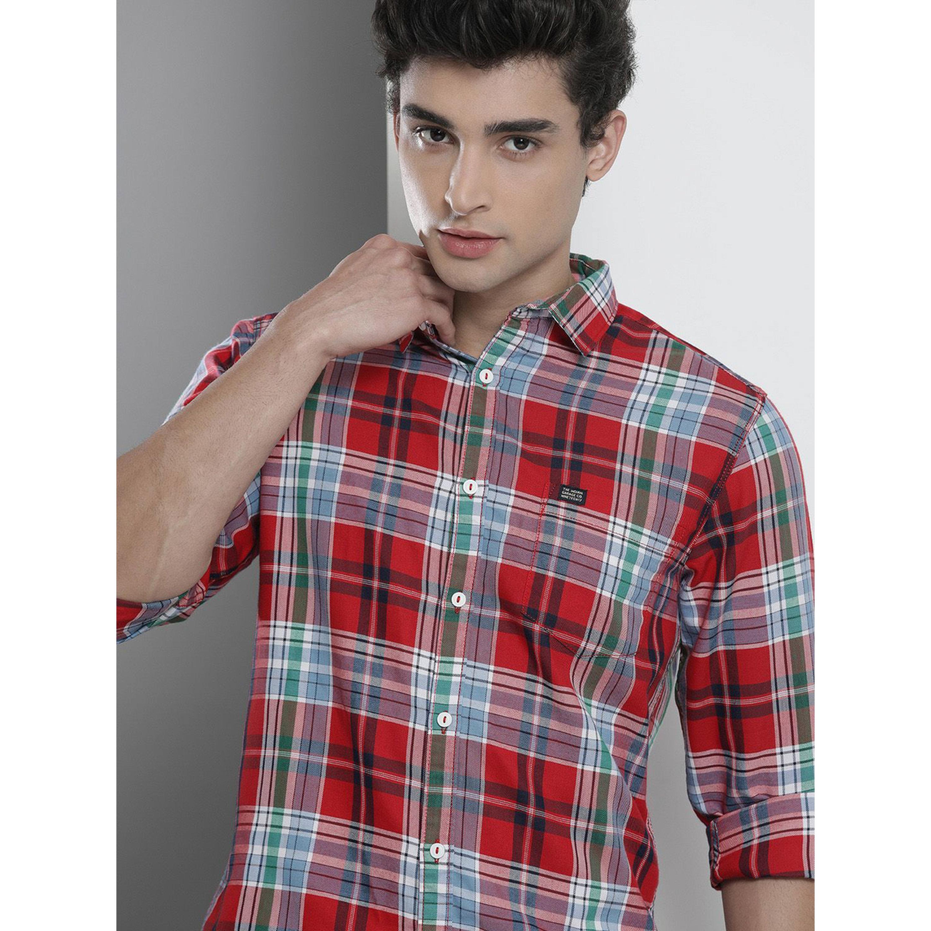 The Indian Garage Co X Styli Men Red Checked Slim Fit Casual Shirt-men-clothing-shirts-image-3