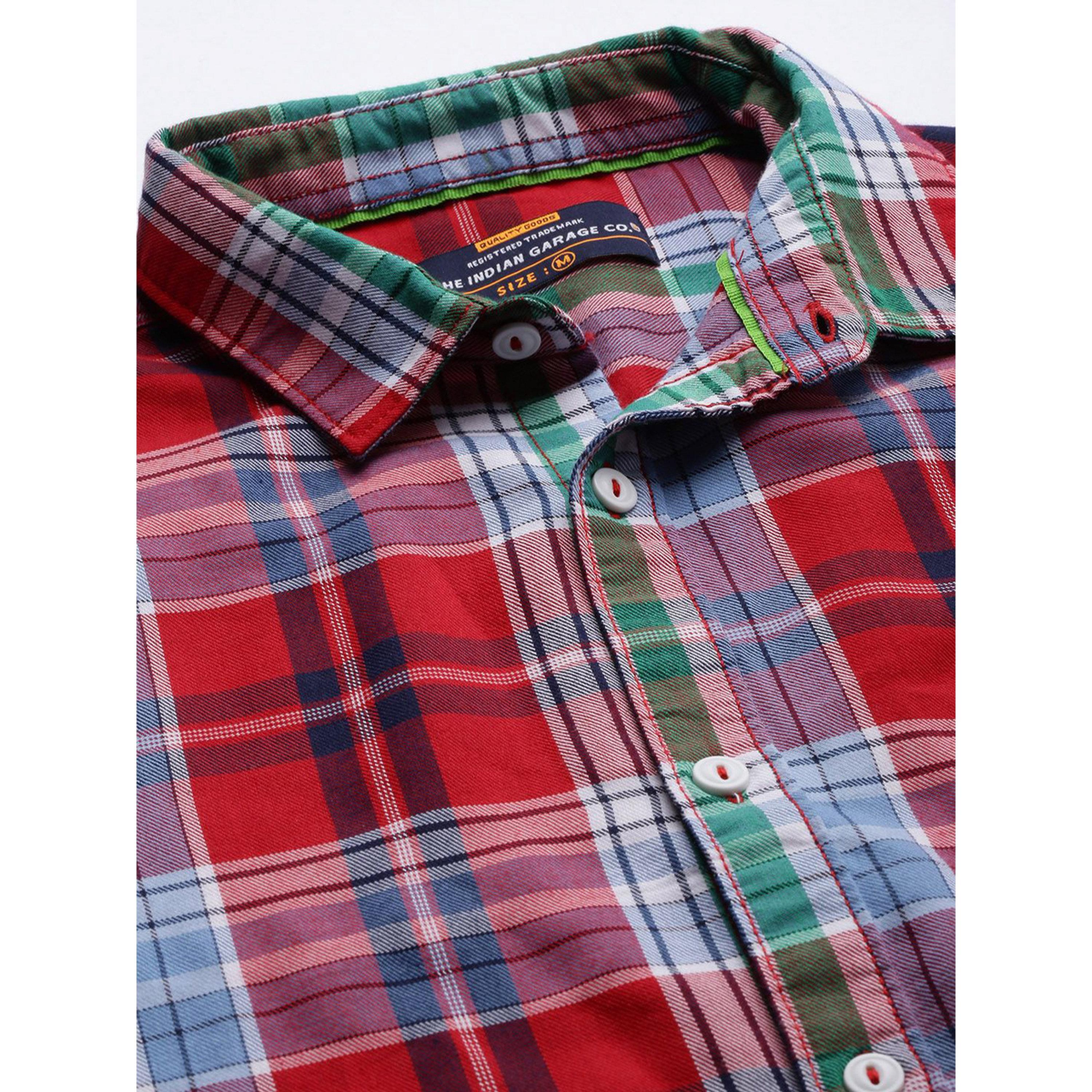ذا انديان كراج كو × ستايلي - قميص رجالي تصميم نحيف كاجوال منقوش لون أحمر-men-clothing-shirts-image-5
