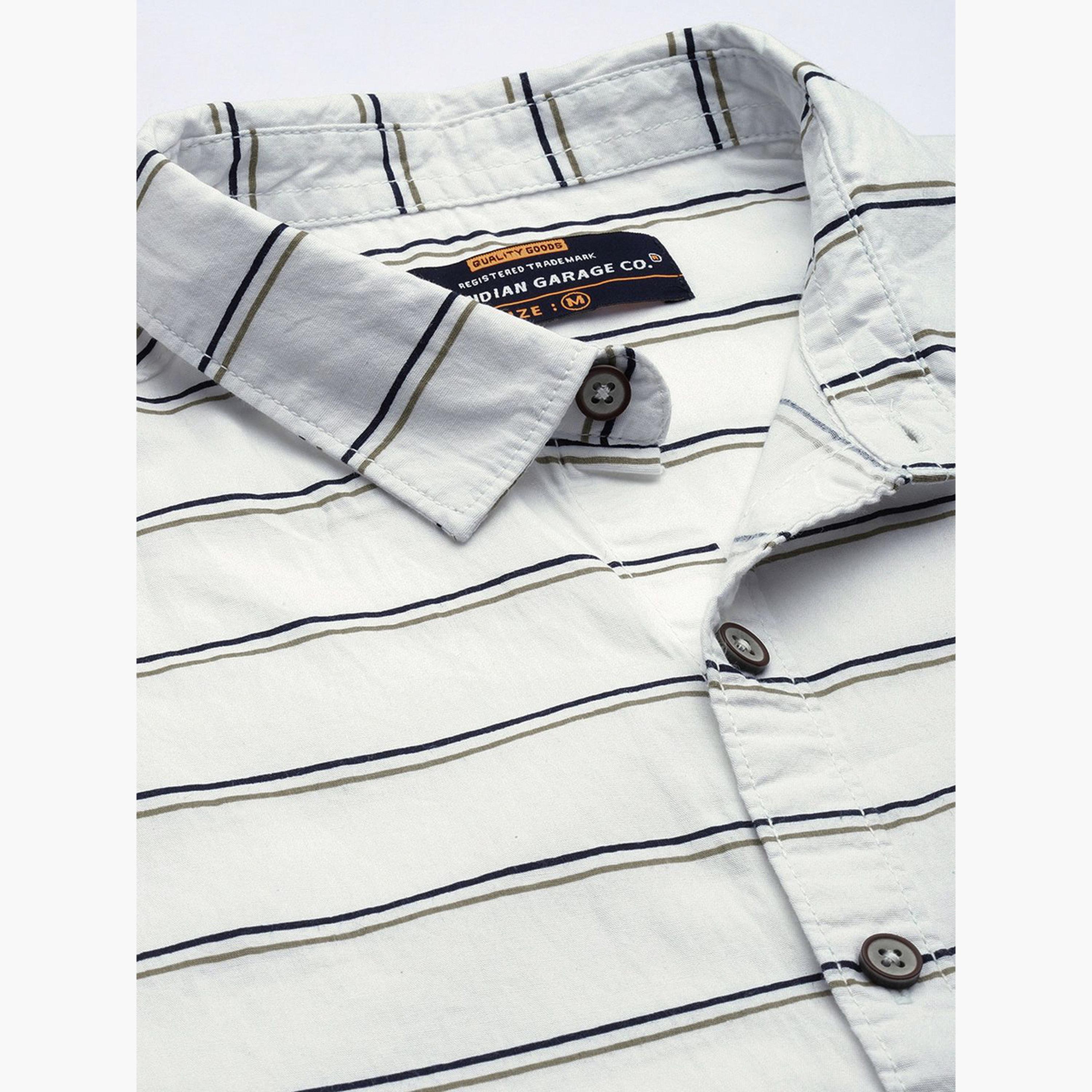 ذا انديان كراج كو × ستايلي - قميص رجالي مخطط بأكمام قصيرة لون أبيض-men-clothing-shirts-image-4