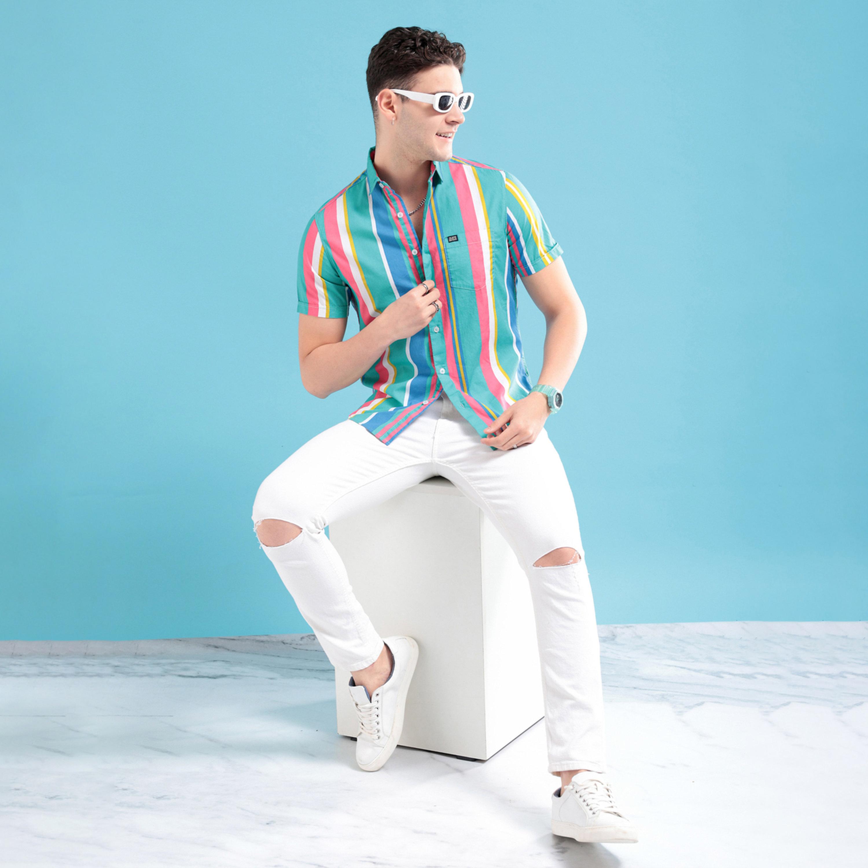 The Indian Garage Co X Styli Men Multi-Colored Striped Short Sleeve Shirt-men-clothing-shirts-image-2