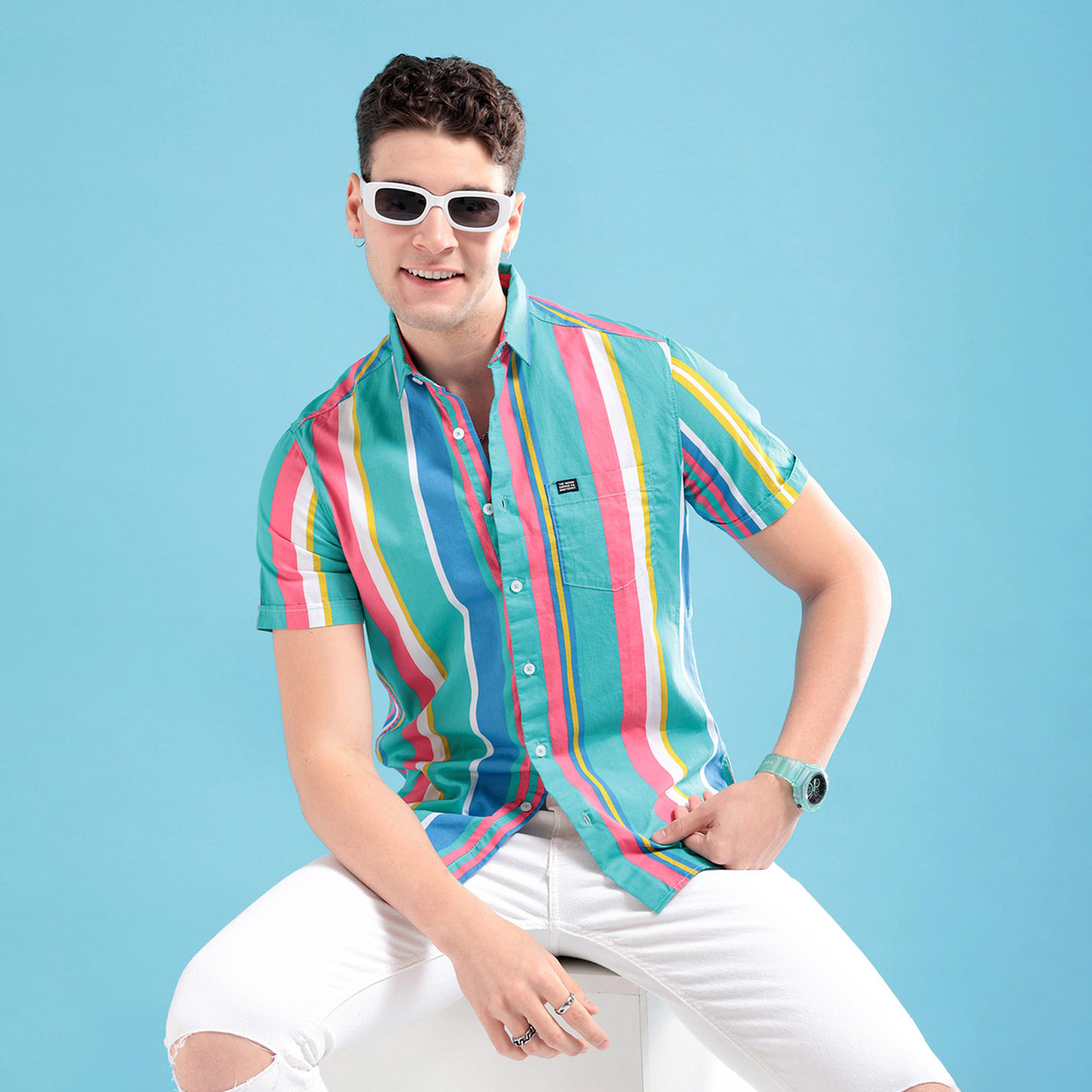 ذا انديان كراج كو × ستايلي - قميص رجالي مخطط متعدد الألوان بأكمام قصيرة-men-clothing-shirts-image-4