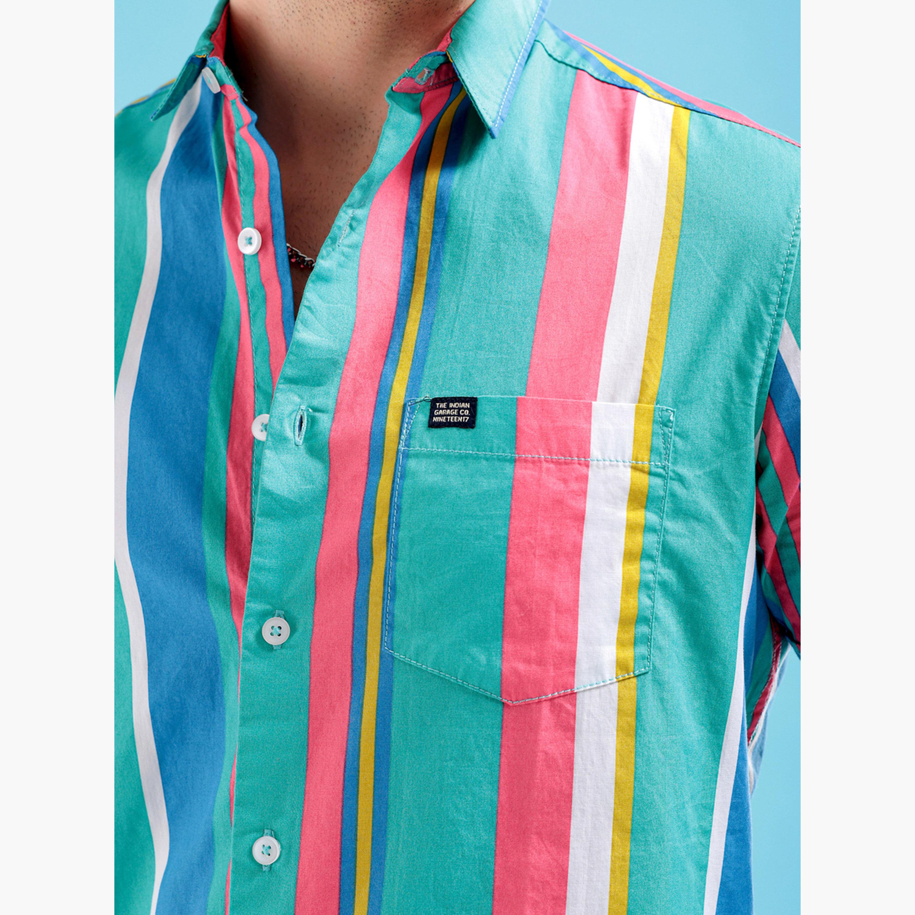 The Indian Garage Co X Styli Men Multi-Colored Striped Short Sleeve Shirt-men-clothing-shirts-image-5