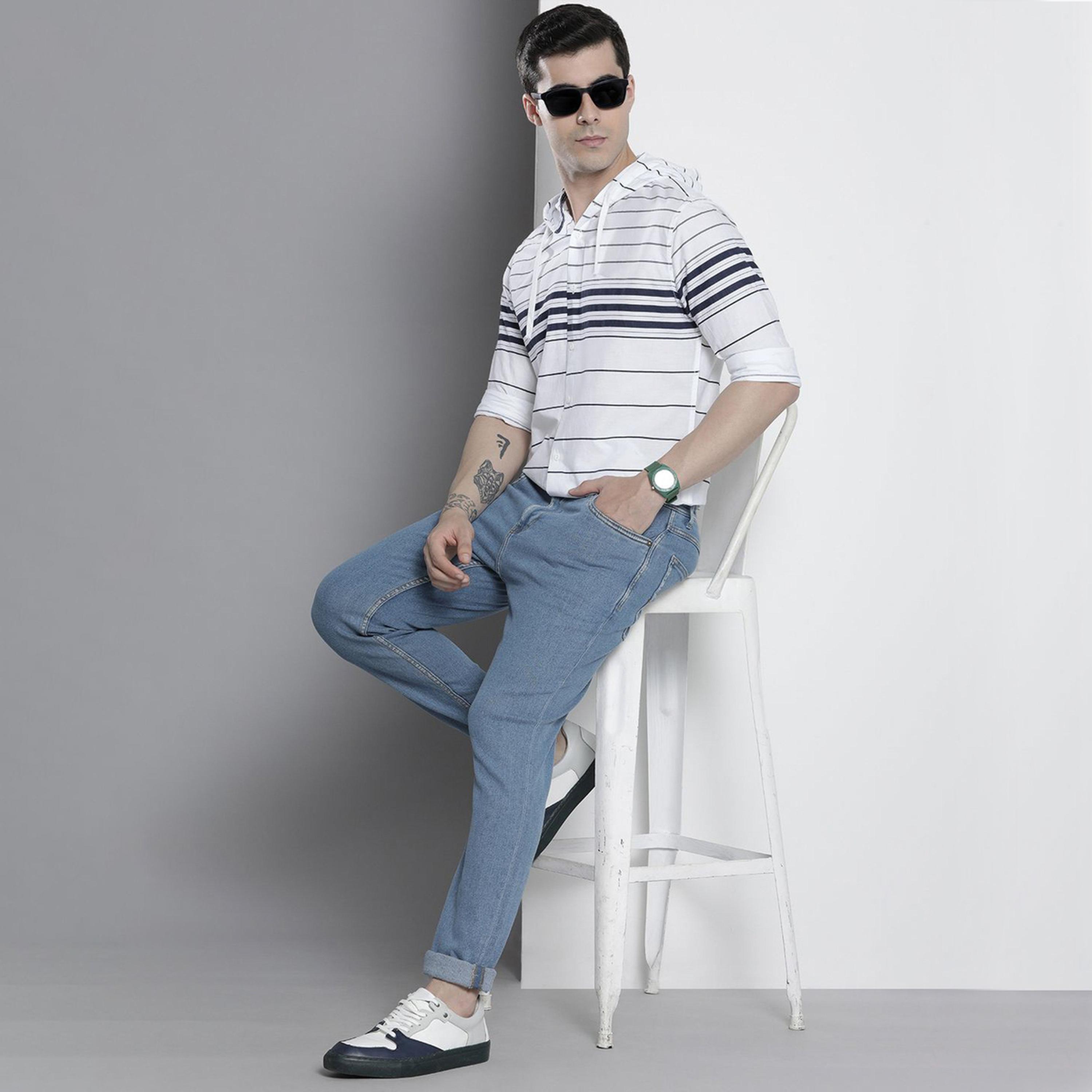 ذا انديان كراج كو × ستايلي - قميص رجالي مخطط بقبعة تصميم نحيف-men-clothing-shirts-image-2
