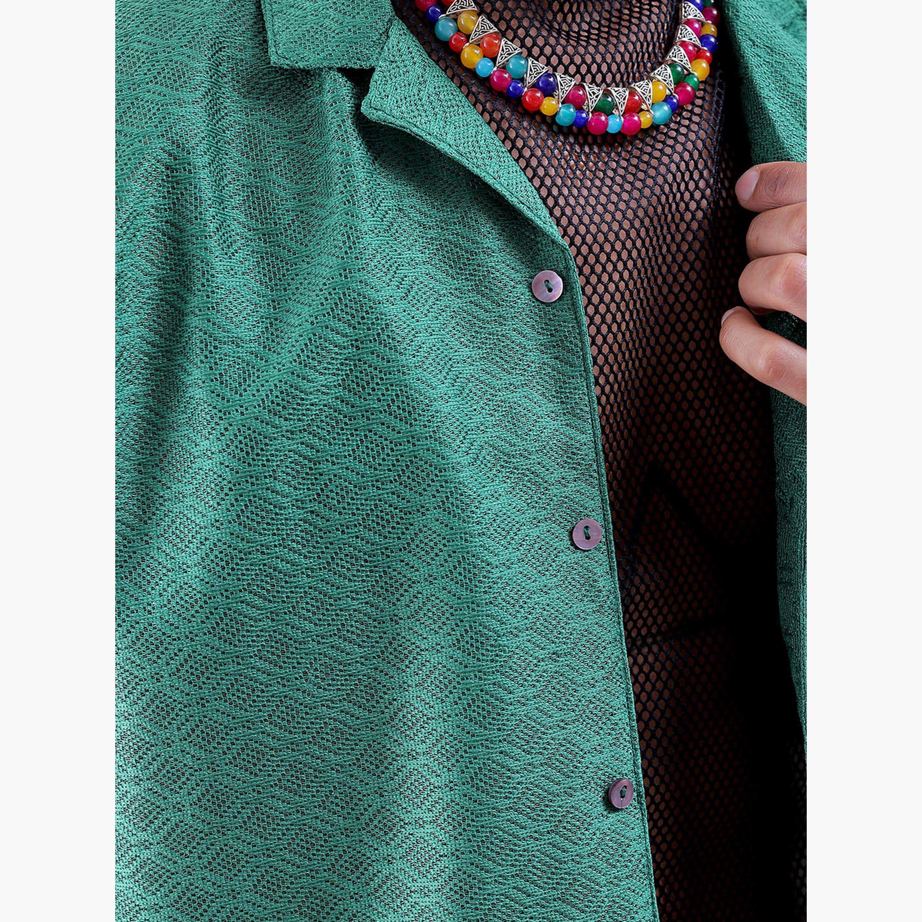 ذا انديان كراج كو × ستايلي - قميص رجالي منقوش ياقة مفتوحة لون أخضر-men-clothing-shirts-image-5