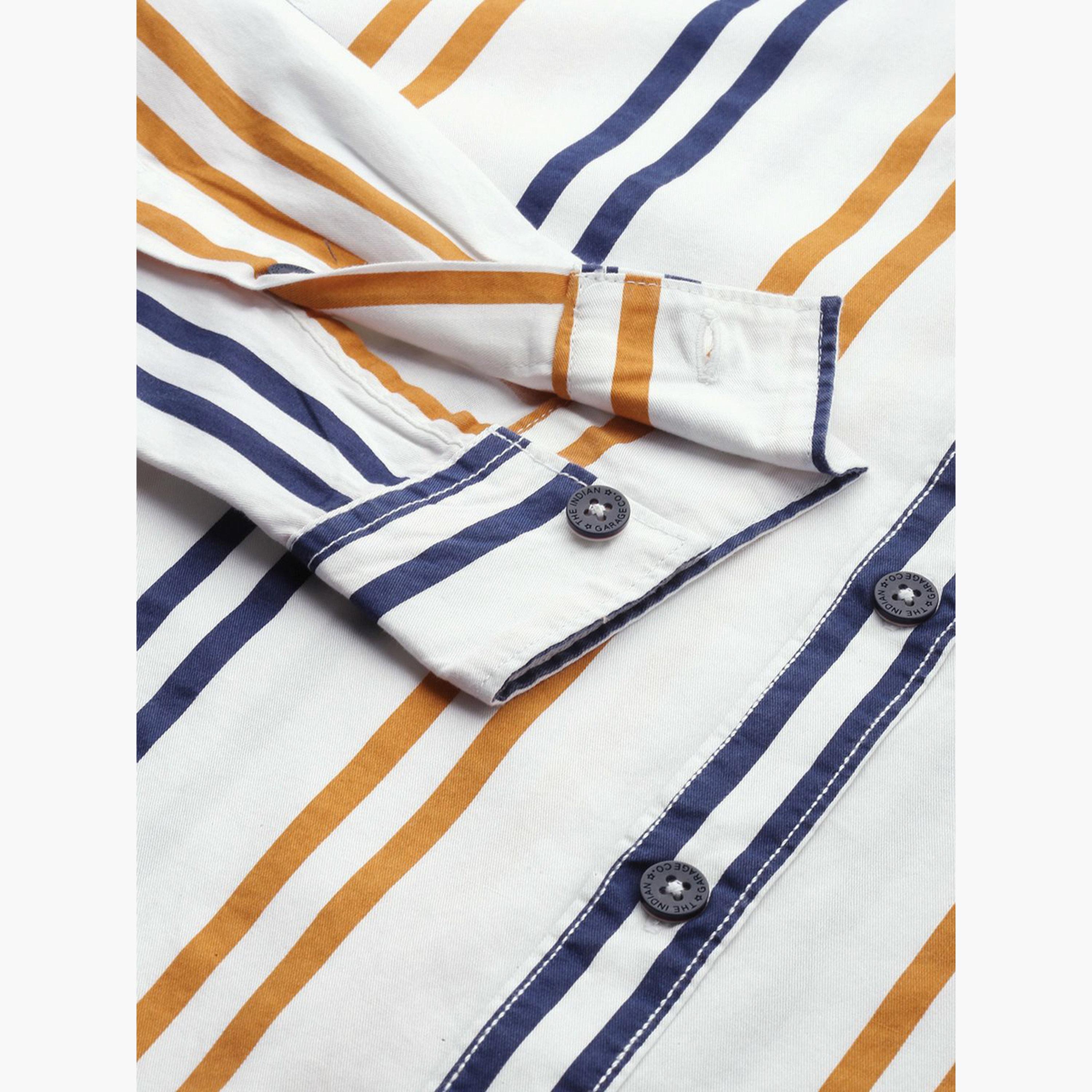 ذا انديان كراج كو × ستايلي - قميص رجالي كاجوال مخطط لون أبيض تصميم نحيف-men-clothing-shirts-image-3