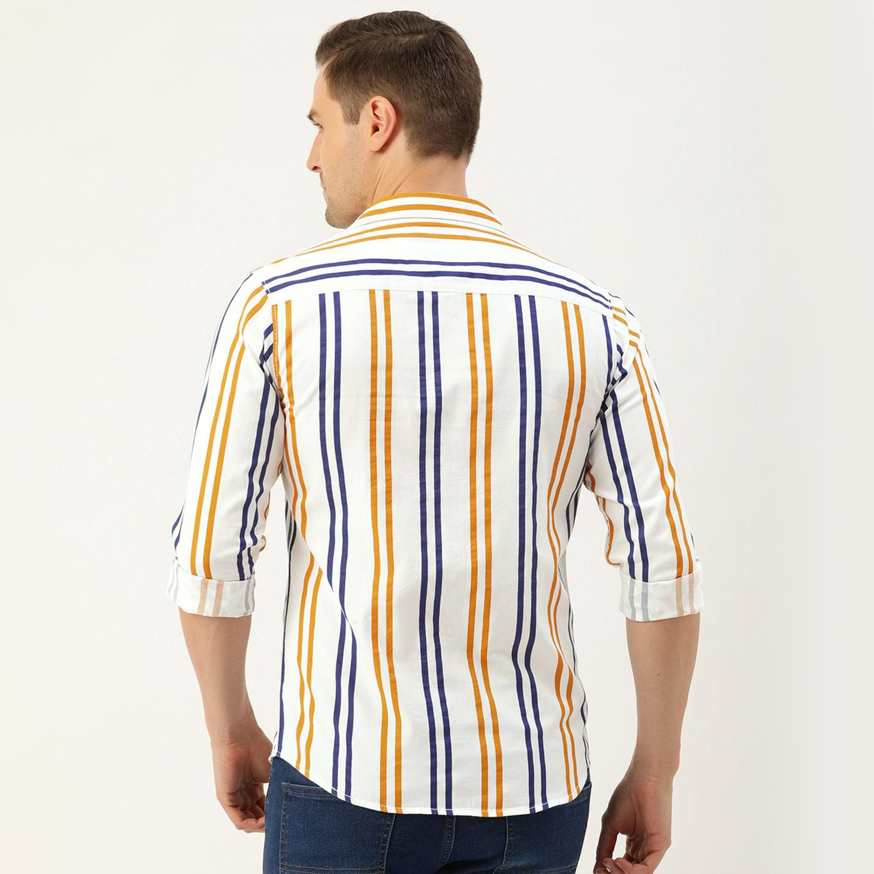 ذا انديان كراج كو × ستايلي - قميص رجالي كاجوال مخطط لون أبيض تصميم نحيف-men-clothing-shirts-image-4