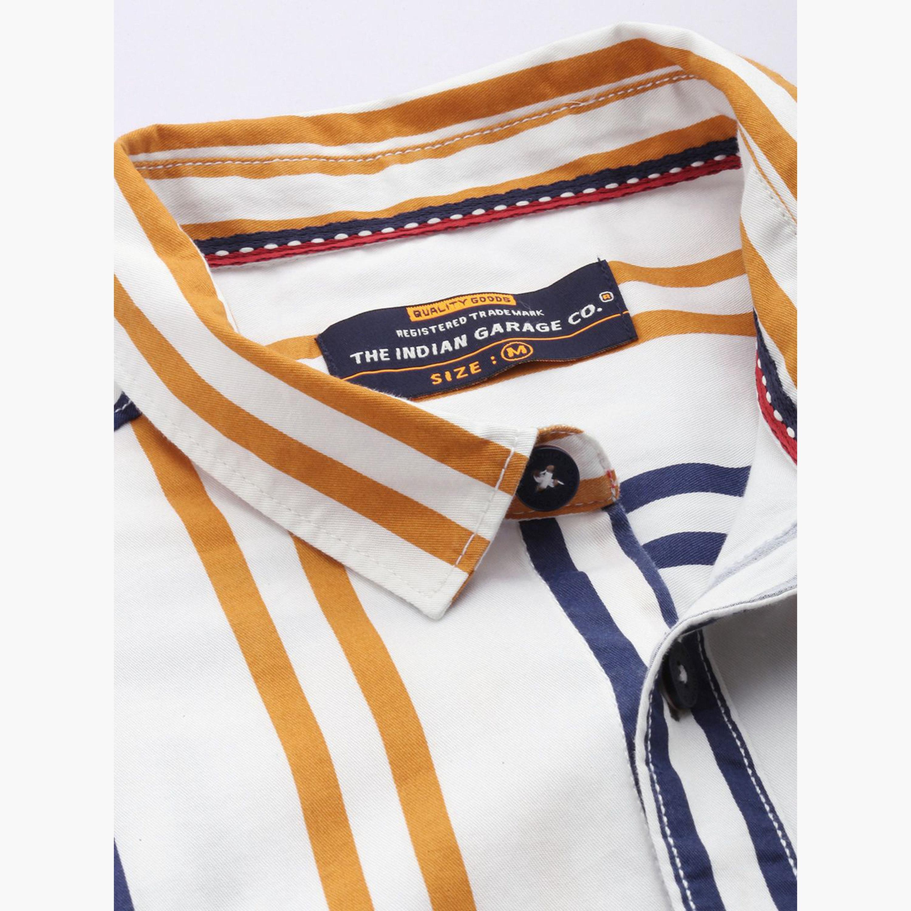 ذا انديان كراج كو × ستايلي - قميص رجالي كاجوال مخطط لون أبيض تصميم نحيف-men-clothing-shirts-image-5