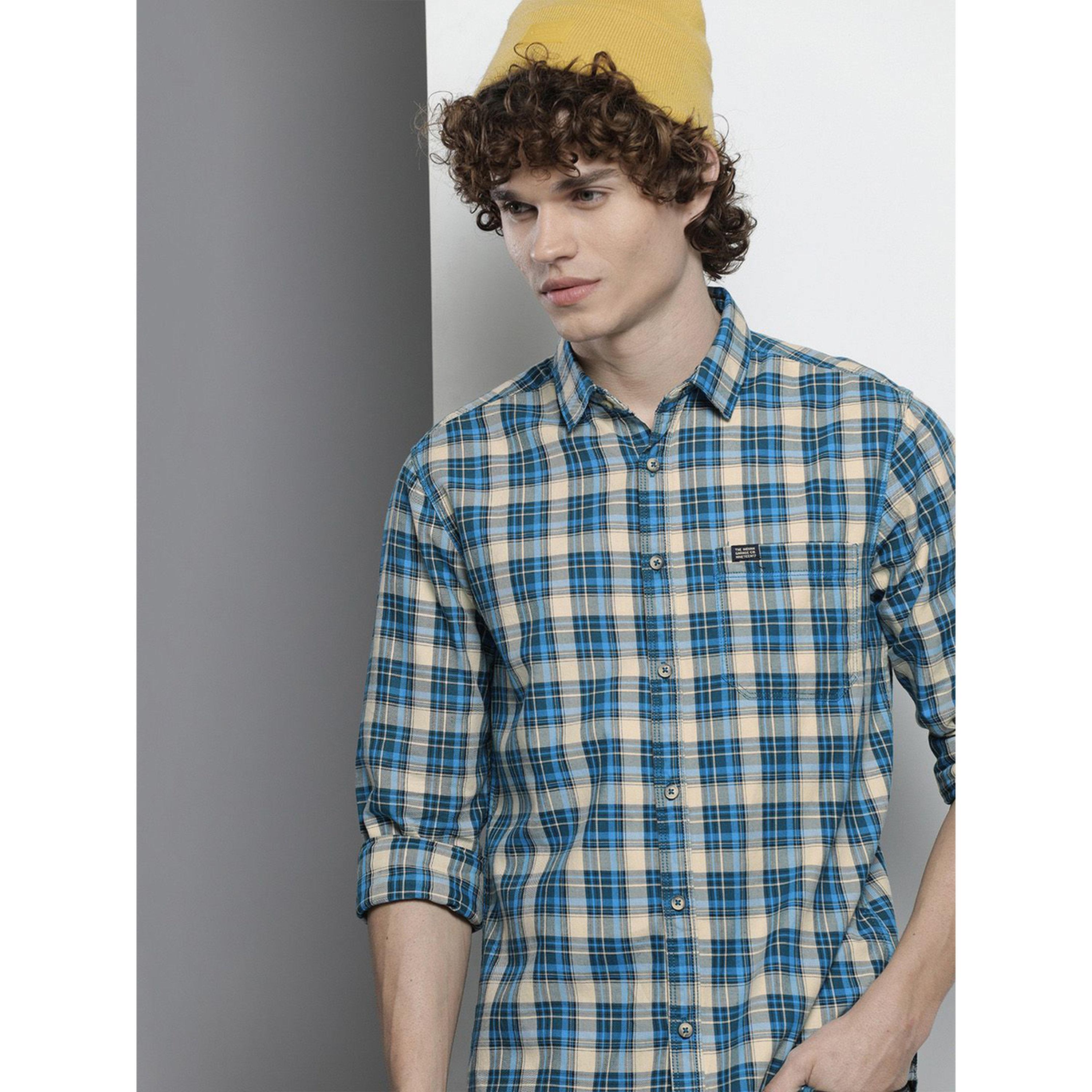 The Indian Garage Co X Styli Men Blue Checked Slim Fit Casual Shirt-men-clothing-shirts-image-3