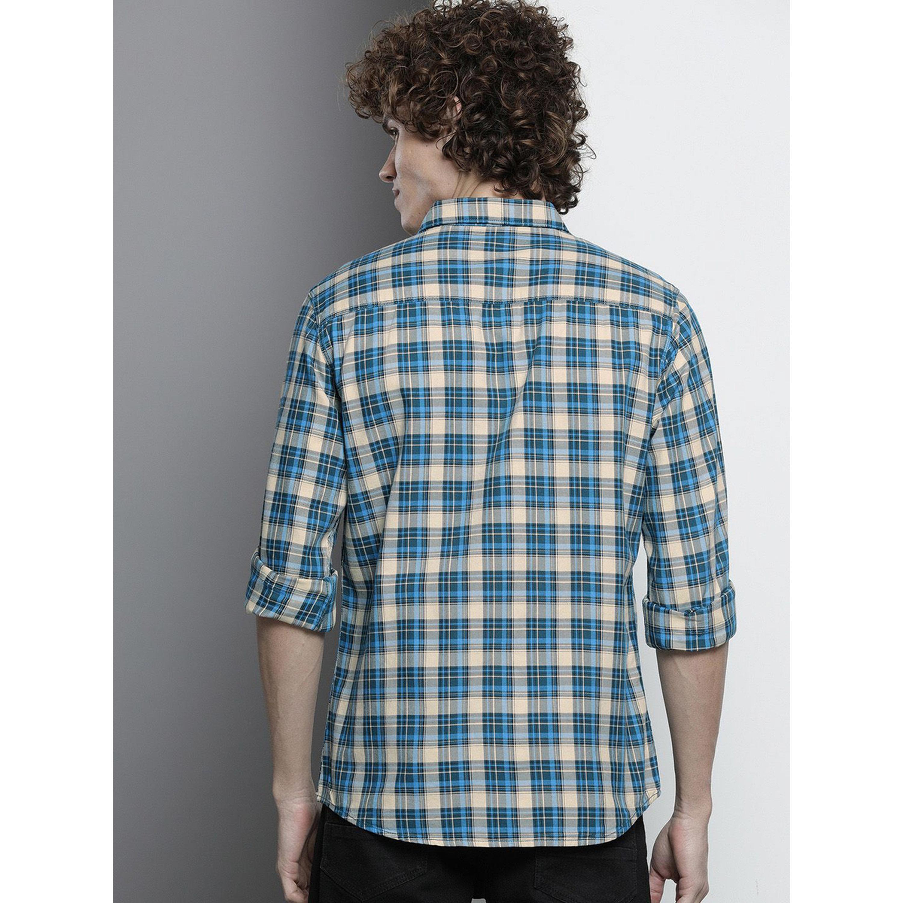 The Indian Garage Co X Styli Men Blue Checked Slim Fit Casual Shirt-men-clothing-shirts-image-4