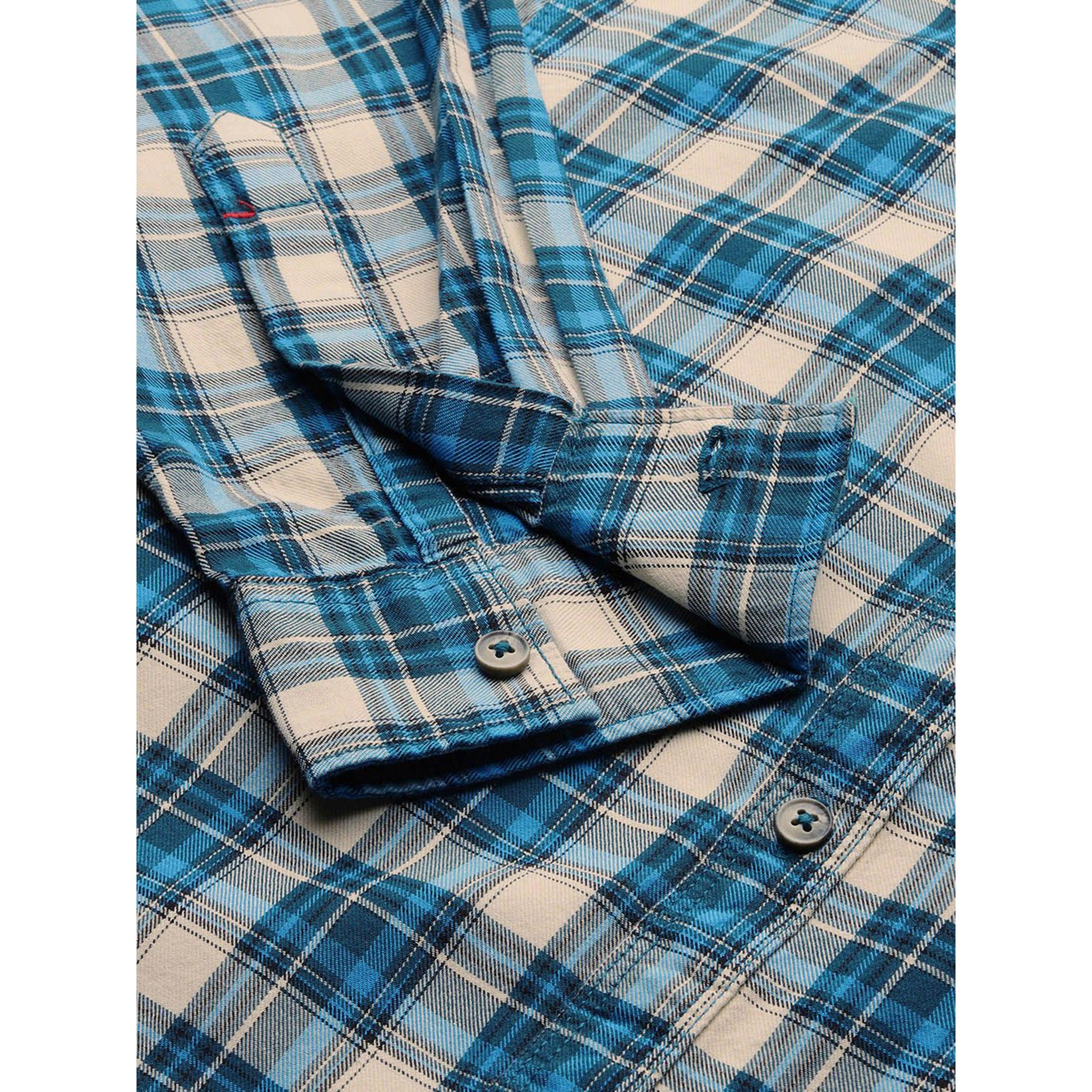 ذا انديان كراج كو × ستايلي - قميص رجالي تصميم نحيف كاجوال منقوش لون الأزرق-men-clothing-shirts-image-6