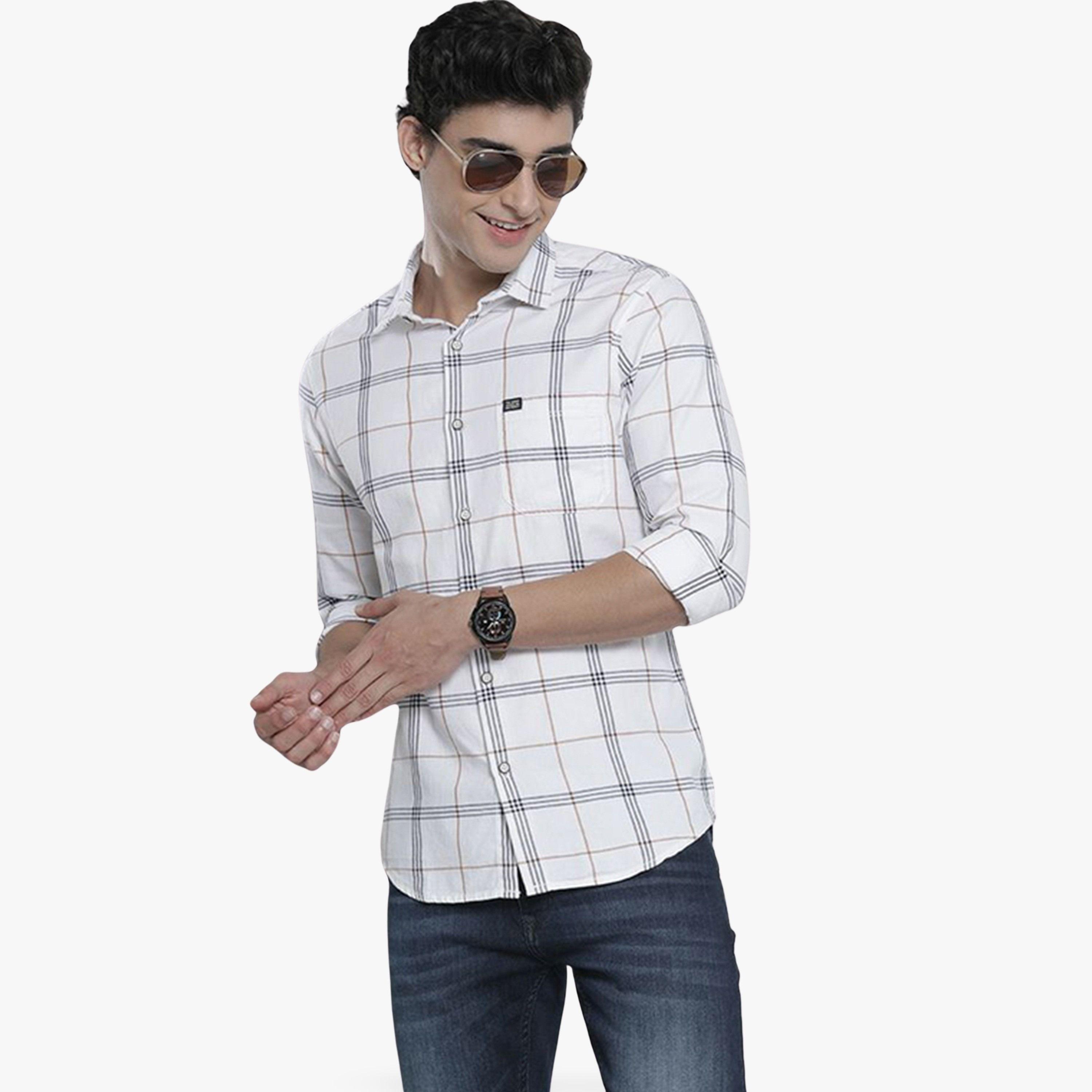 ذا انديان كراج كو × ستايلي - قميص رجالي منقوش تصميم نحيف لون أبيض-men-clothing-shirts-image-1