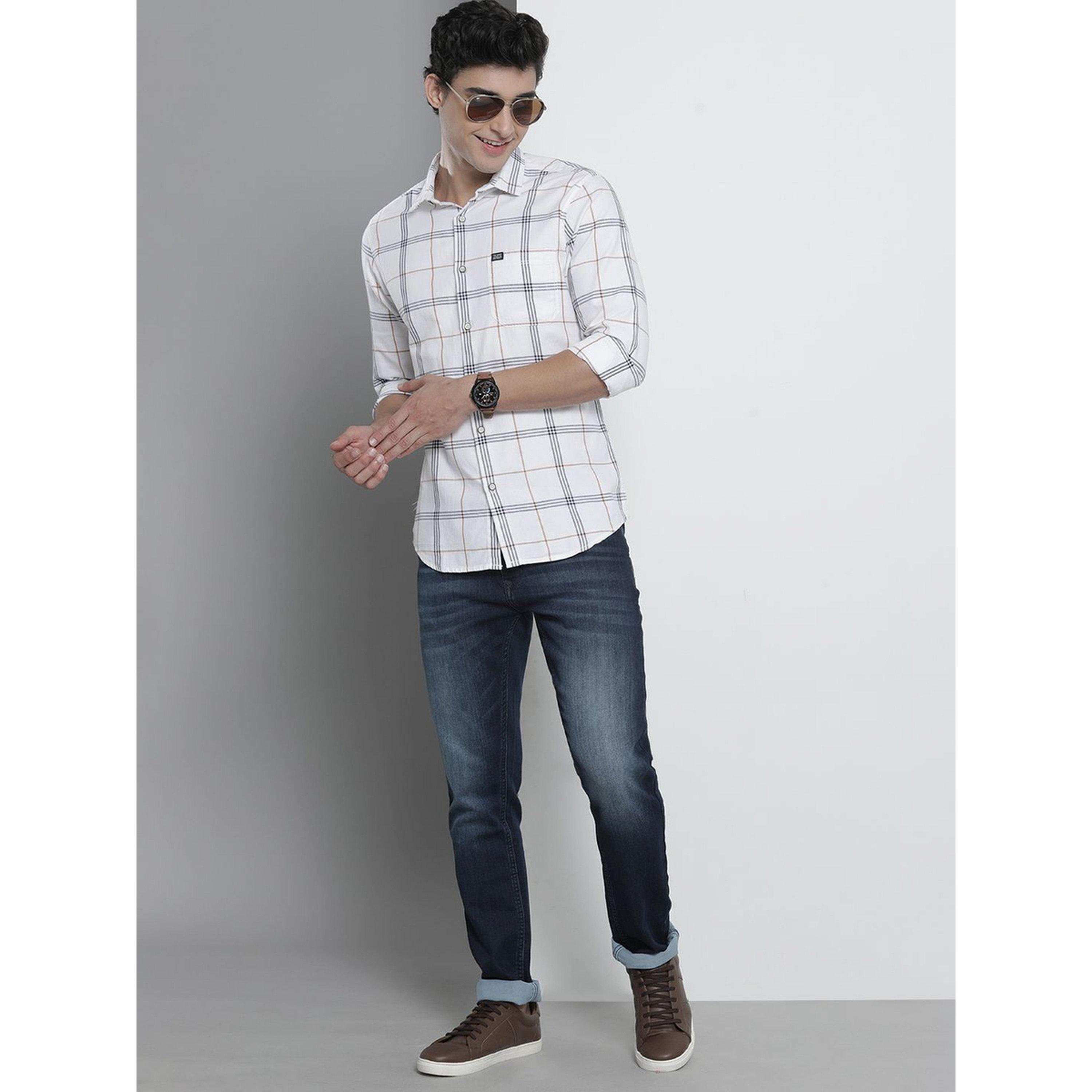ذا انديان كراج كو × ستايلي - قميص رجالي منقوش تصميم نحيف لون أبيض-men-clothing-shirts-image-2