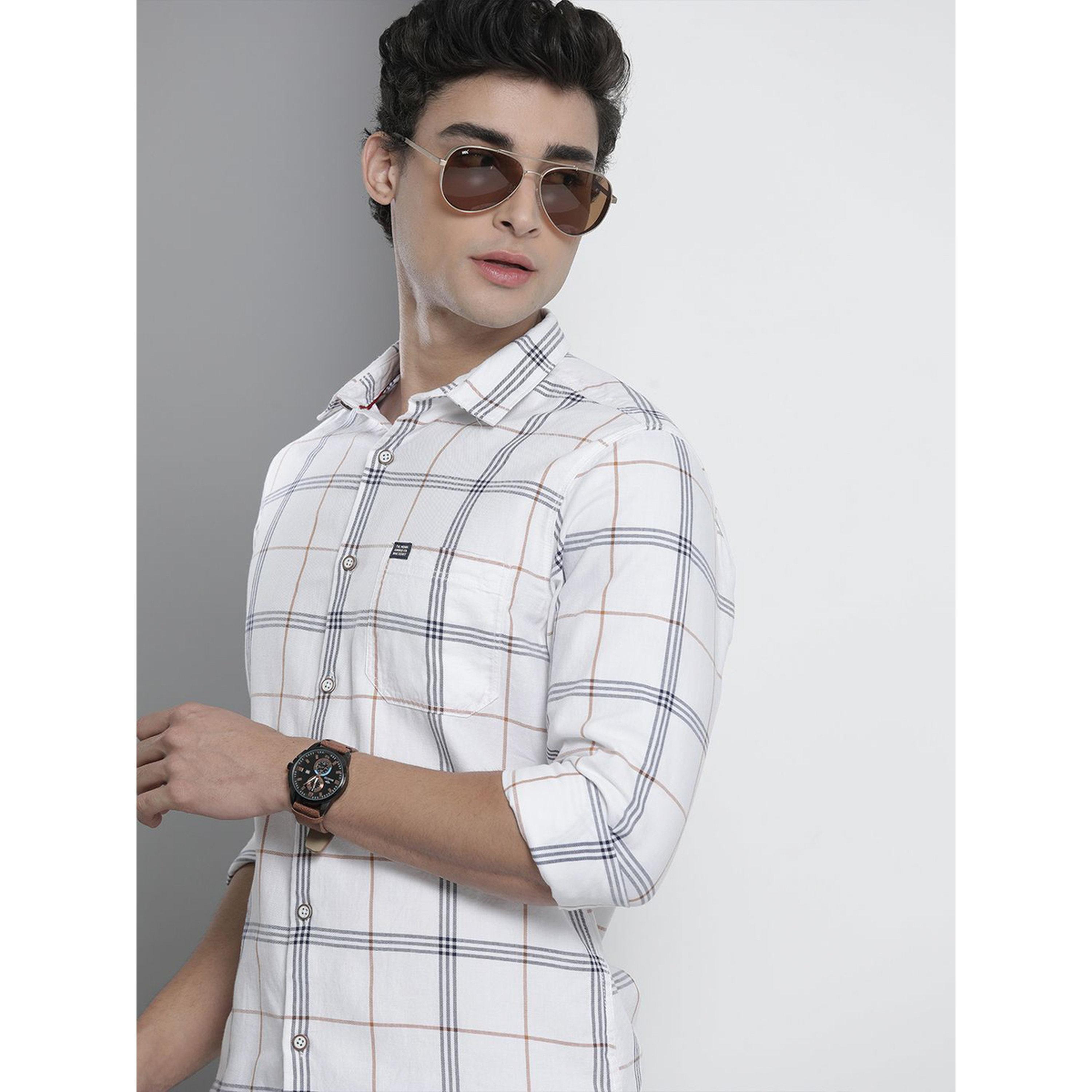 ذا انديان كراج كو × ستايلي - قميص رجالي منقوش تصميم نحيف لون أبيض-men-clothing-shirts-image-3