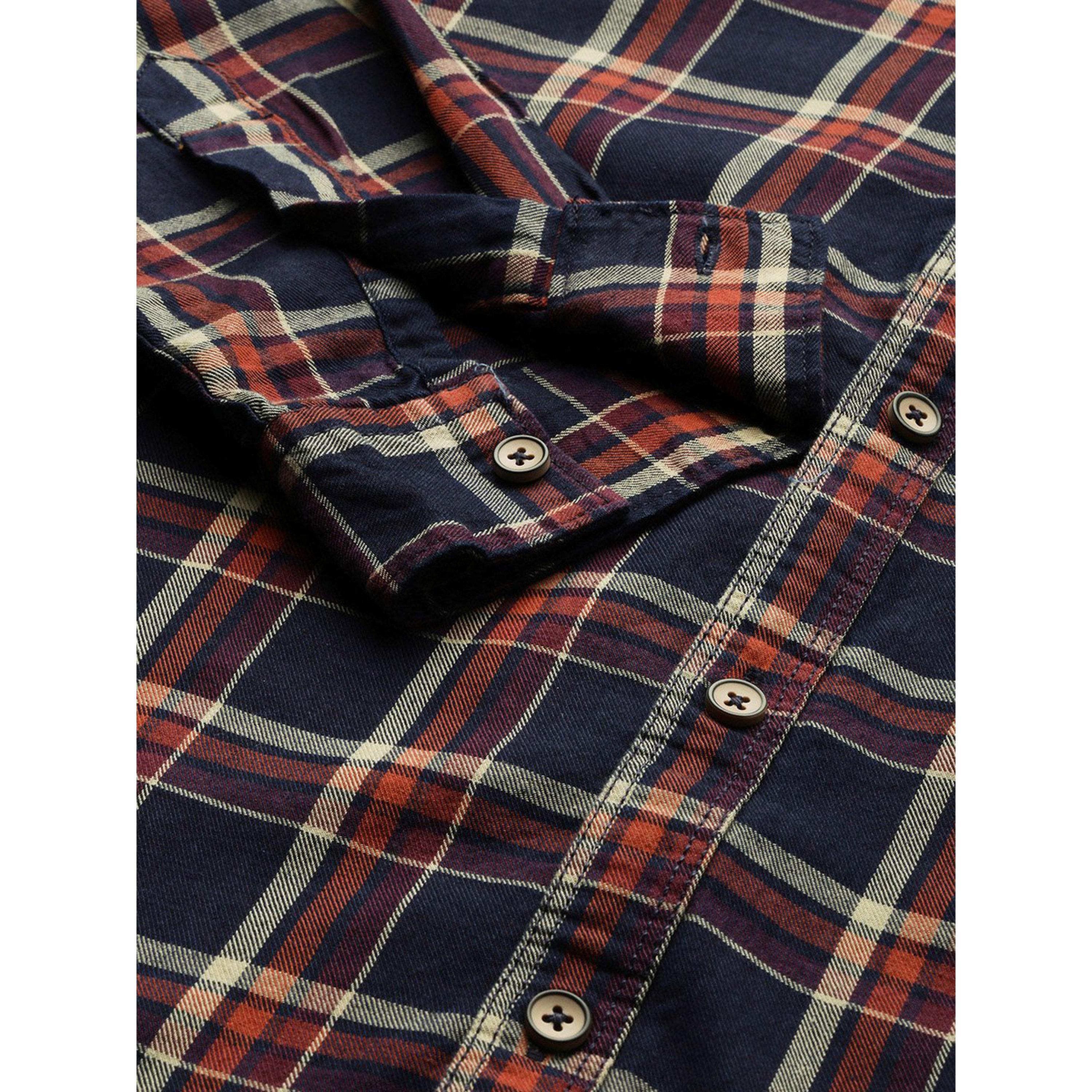 The Indian Garage Co X Styli Men Navy Blue Checked Slim Fit Shirt-men-clothing-shirts-image-3