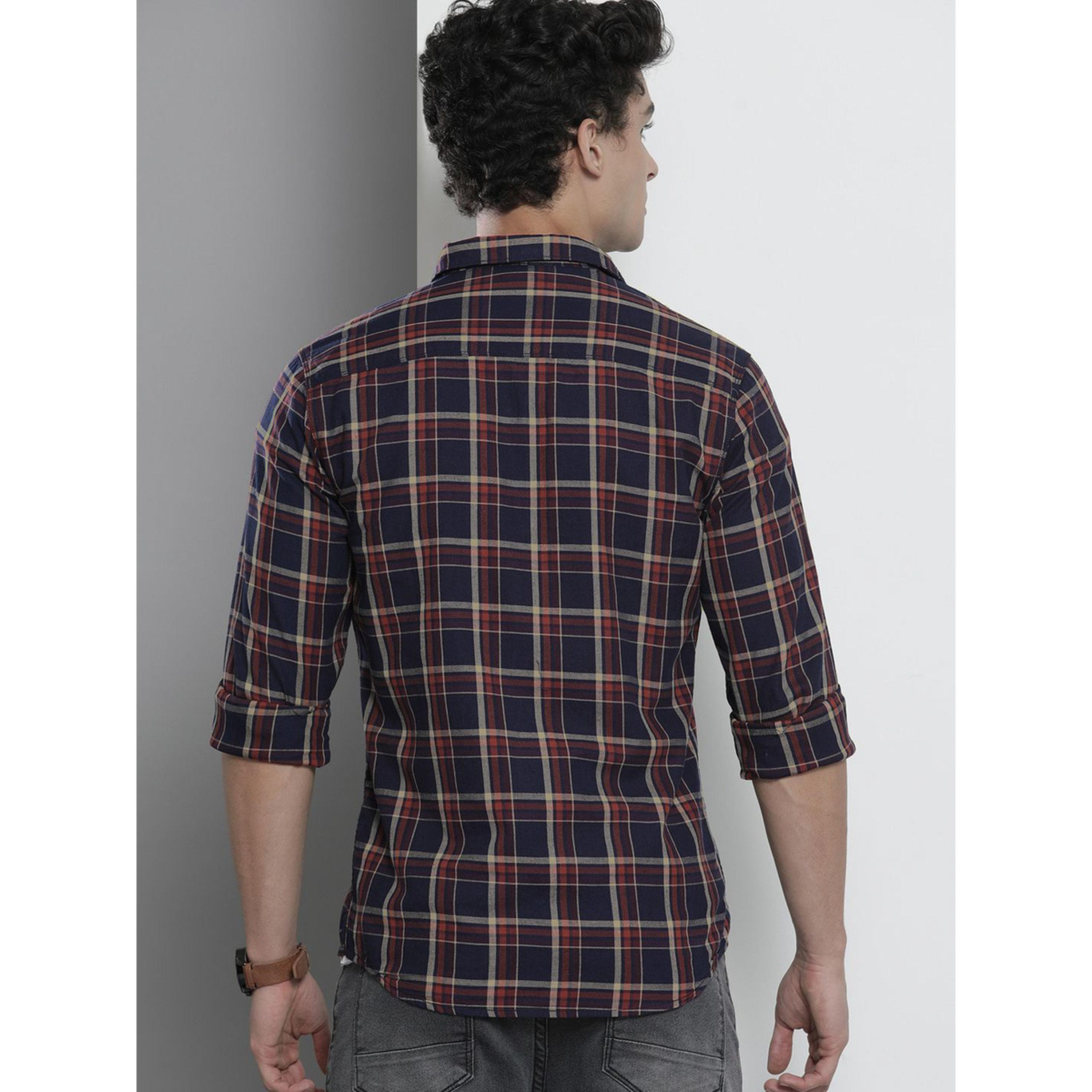 The Indian Garage Co X Styli Men Navy Blue Checked Slim Fit Shirt-men-clothing-shirts-image-4