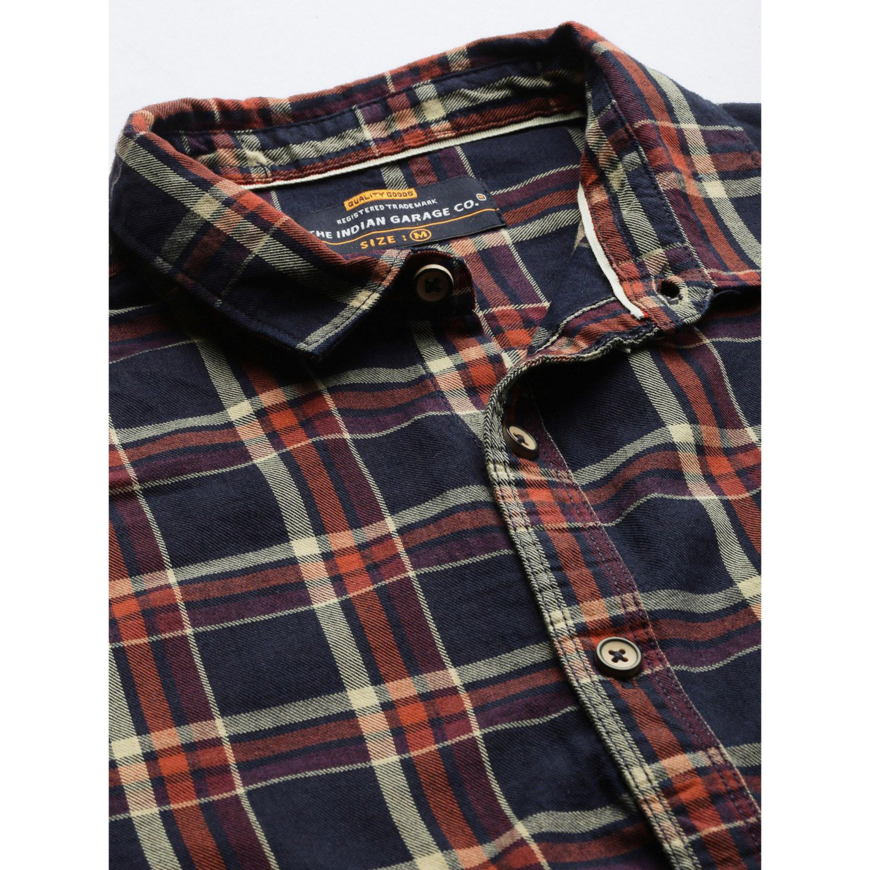 The Indian Garage Co X Styli Men Navy Blue Checked Slim Fit Shirt-men-clothing-shirts-image-5