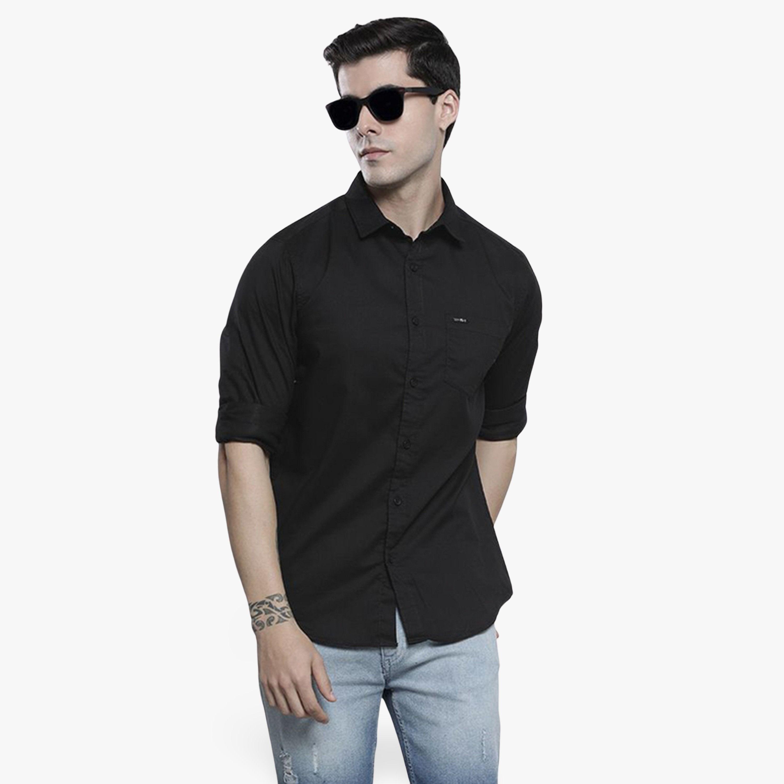 The Indian Garage Co X Styli Men Black Slim Fit Cotton Shirt-men-clothing-shirts-image-1
