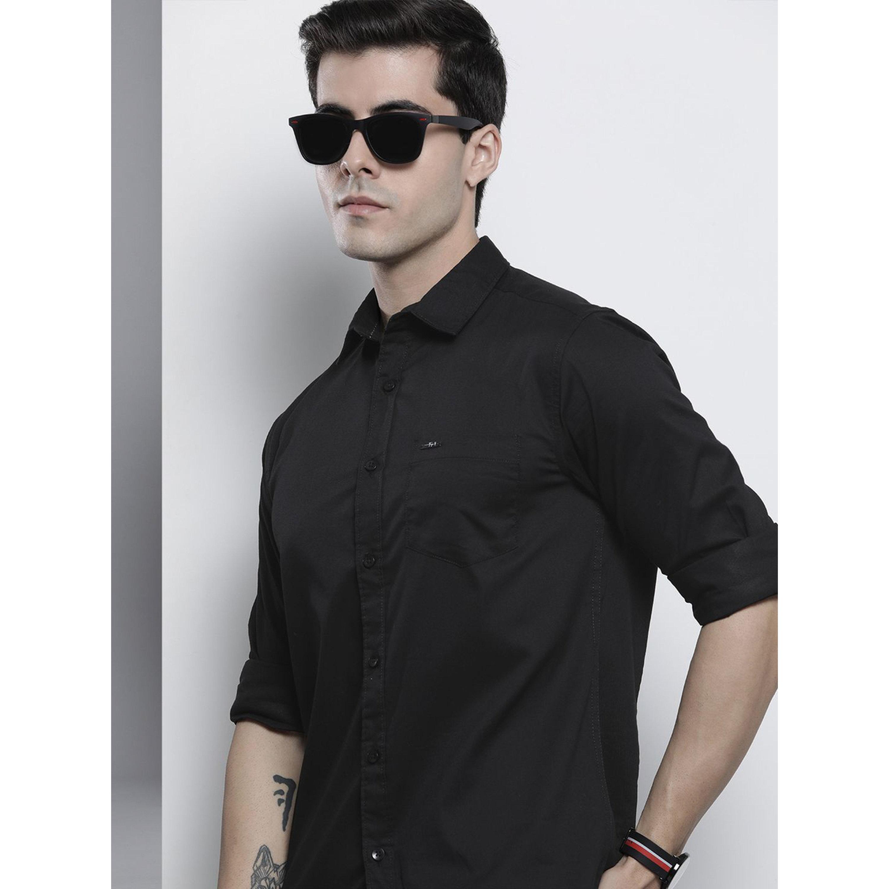 The Indian Garage Co X Styli Men Black Slim Fit Cotton Shirt-men-clothing-shirts-image-2