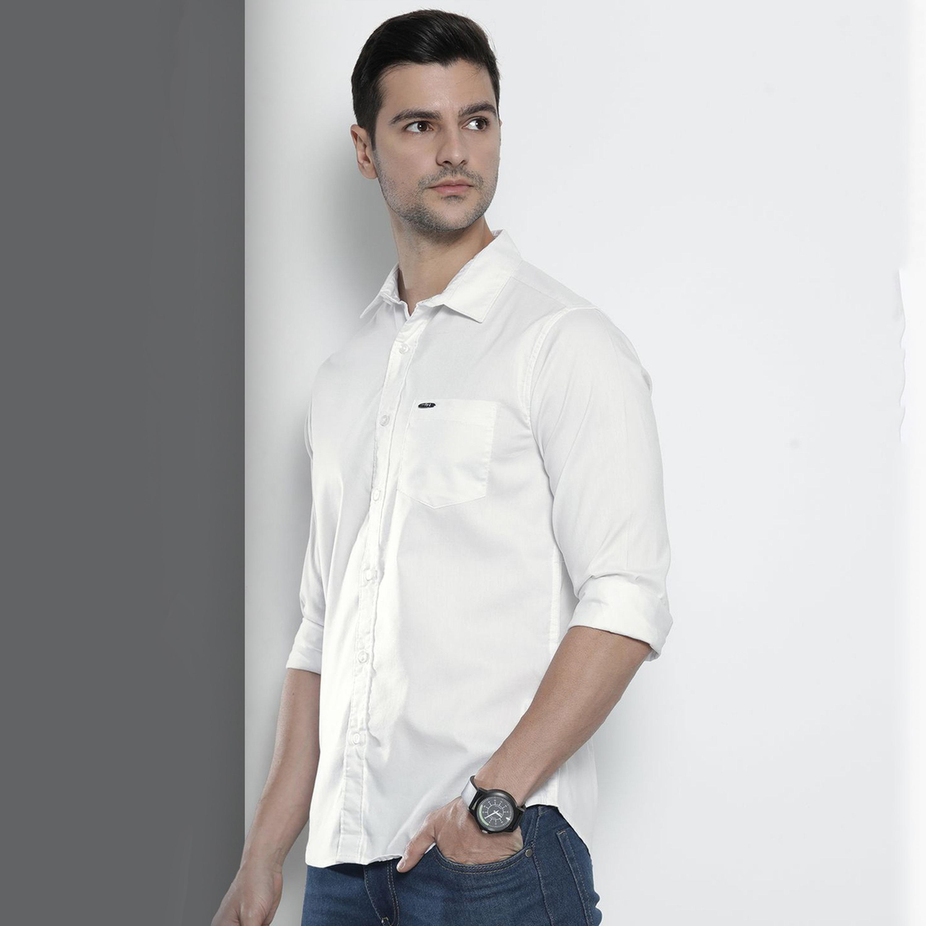 ذا انديان كراج كو × ستايلي - قميص رجالي قطني تصميم نحيف لون أبيض-men-clothing-shirts-image-1