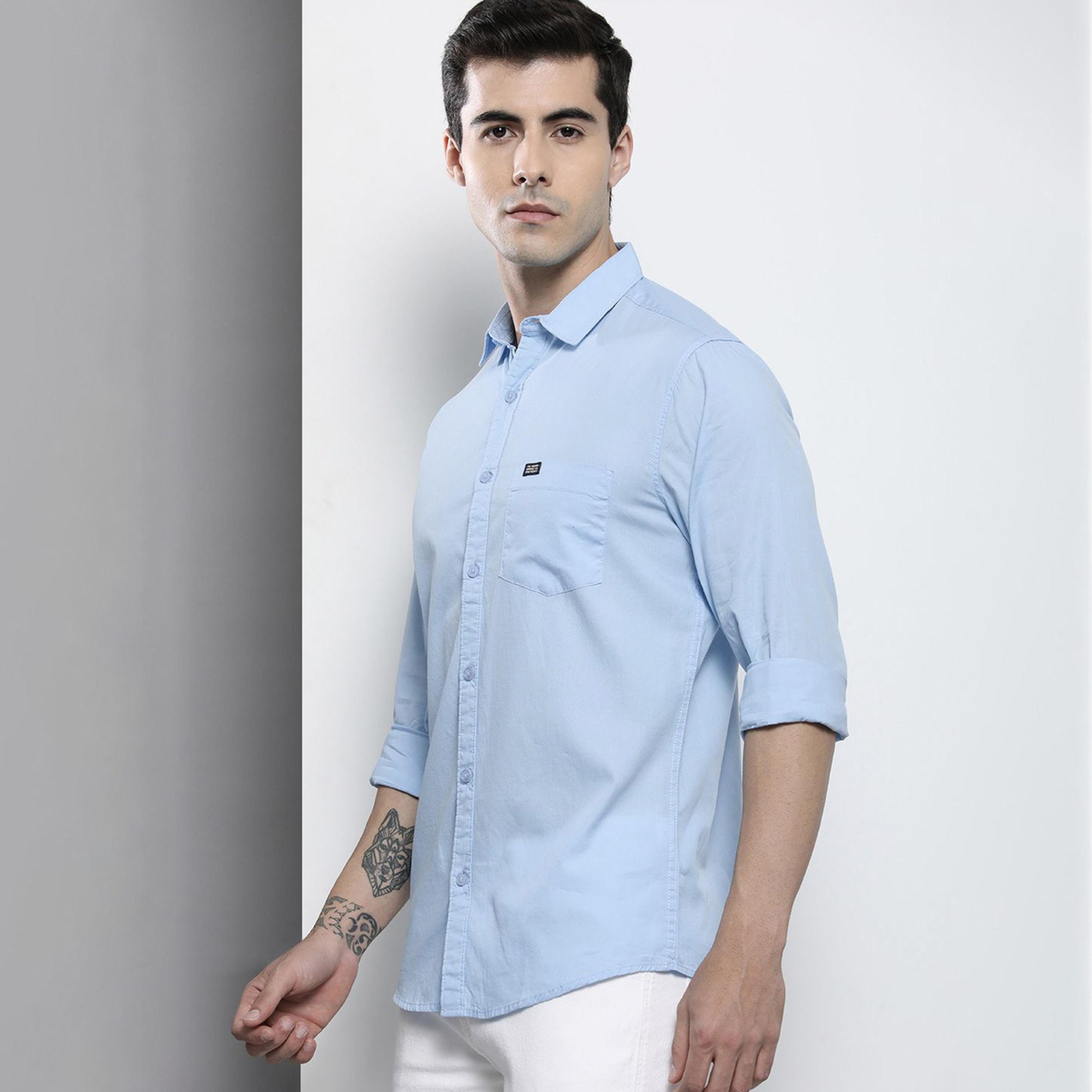 The Indian Garage Co X Styli Men Blue Solid Casual Shirt-men-clothing-shirts-image-1